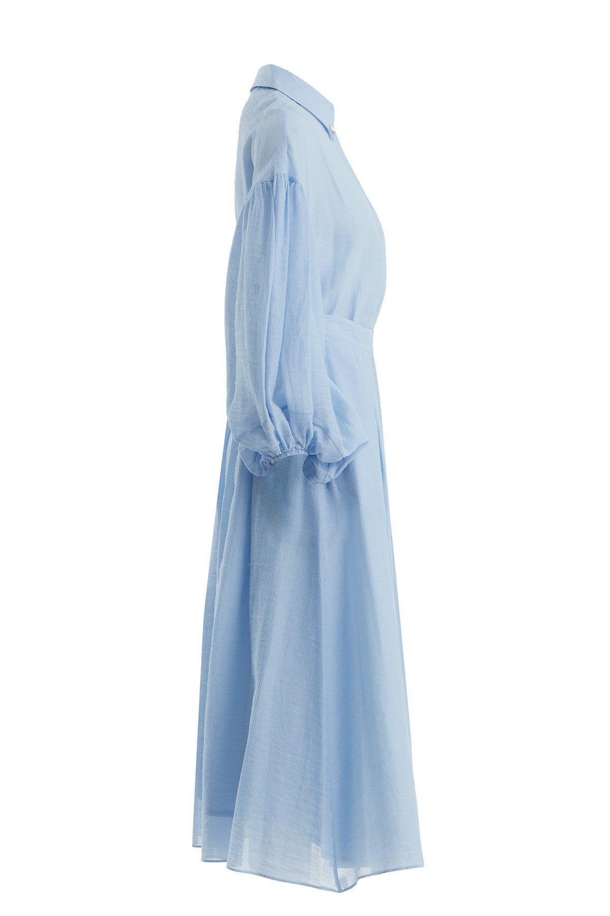 Blue Embroidered Collar Shirt Pleated Skirt Set