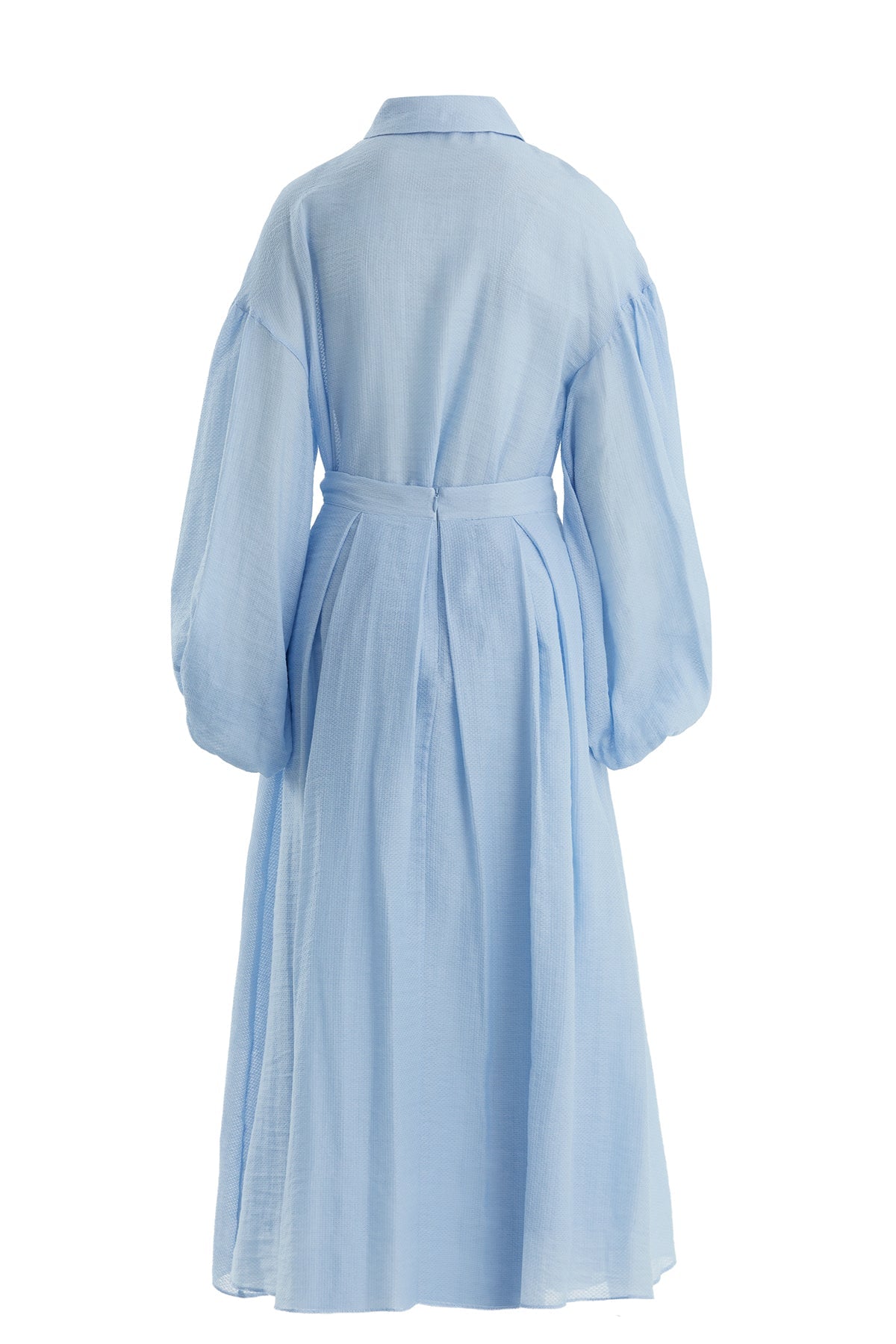 Blue Embroidered Collar Shirt Pleated Skirt Set