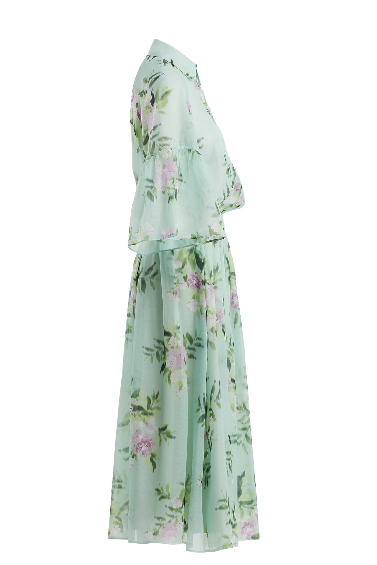 Green Patterned Shirt and Skirt Set