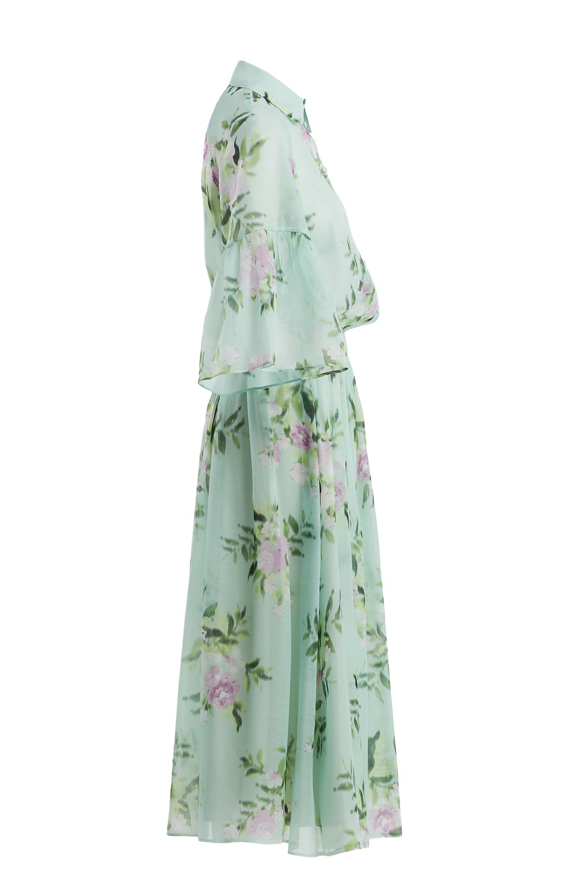 Green Patterned Shirt and Skirt Set