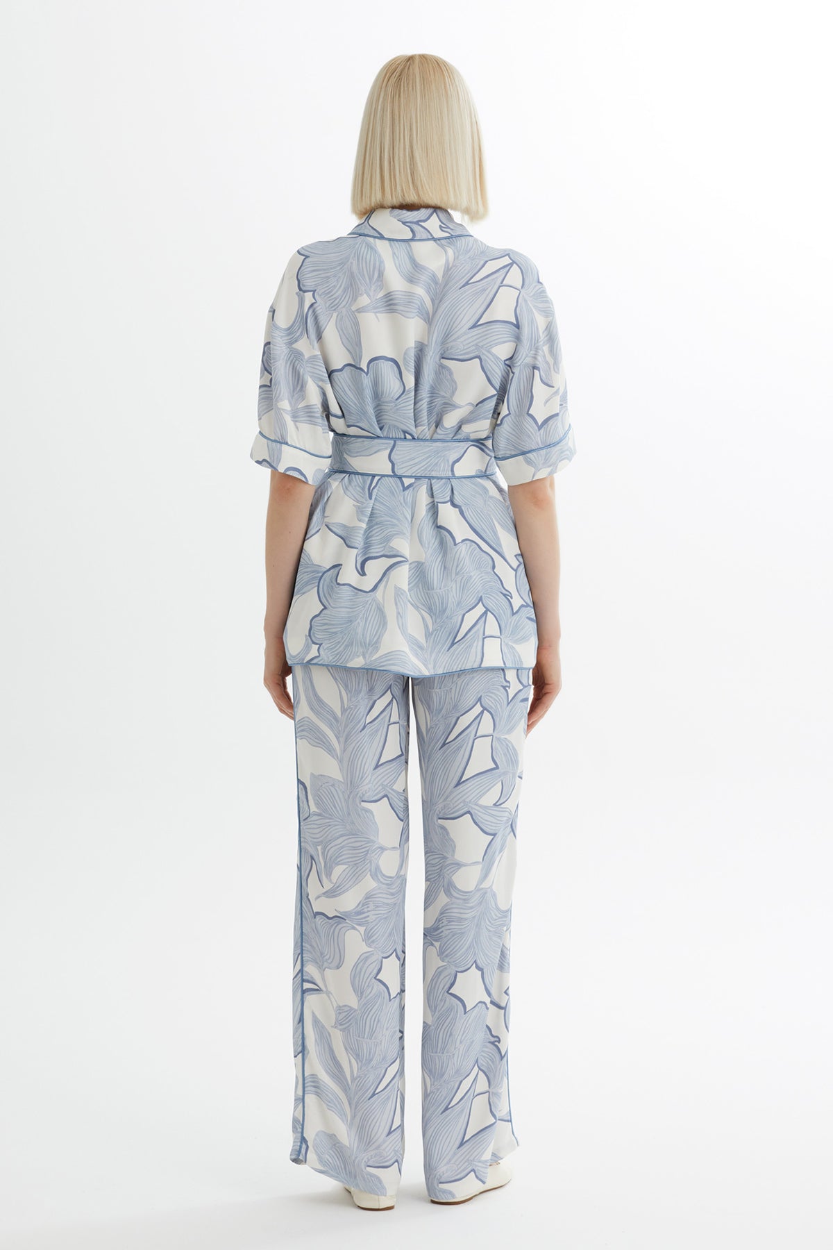 Blue Tie-Waist Shirt Trouser Set