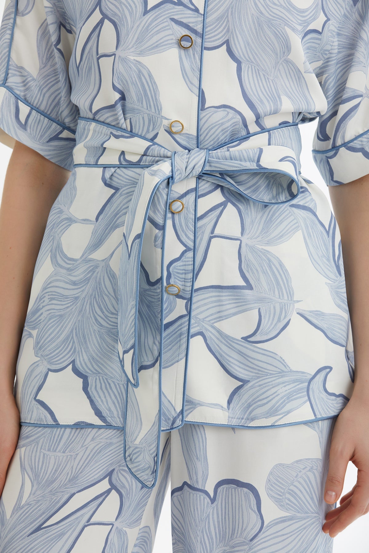 Blue Tie-Waist Shirt Trouser Set