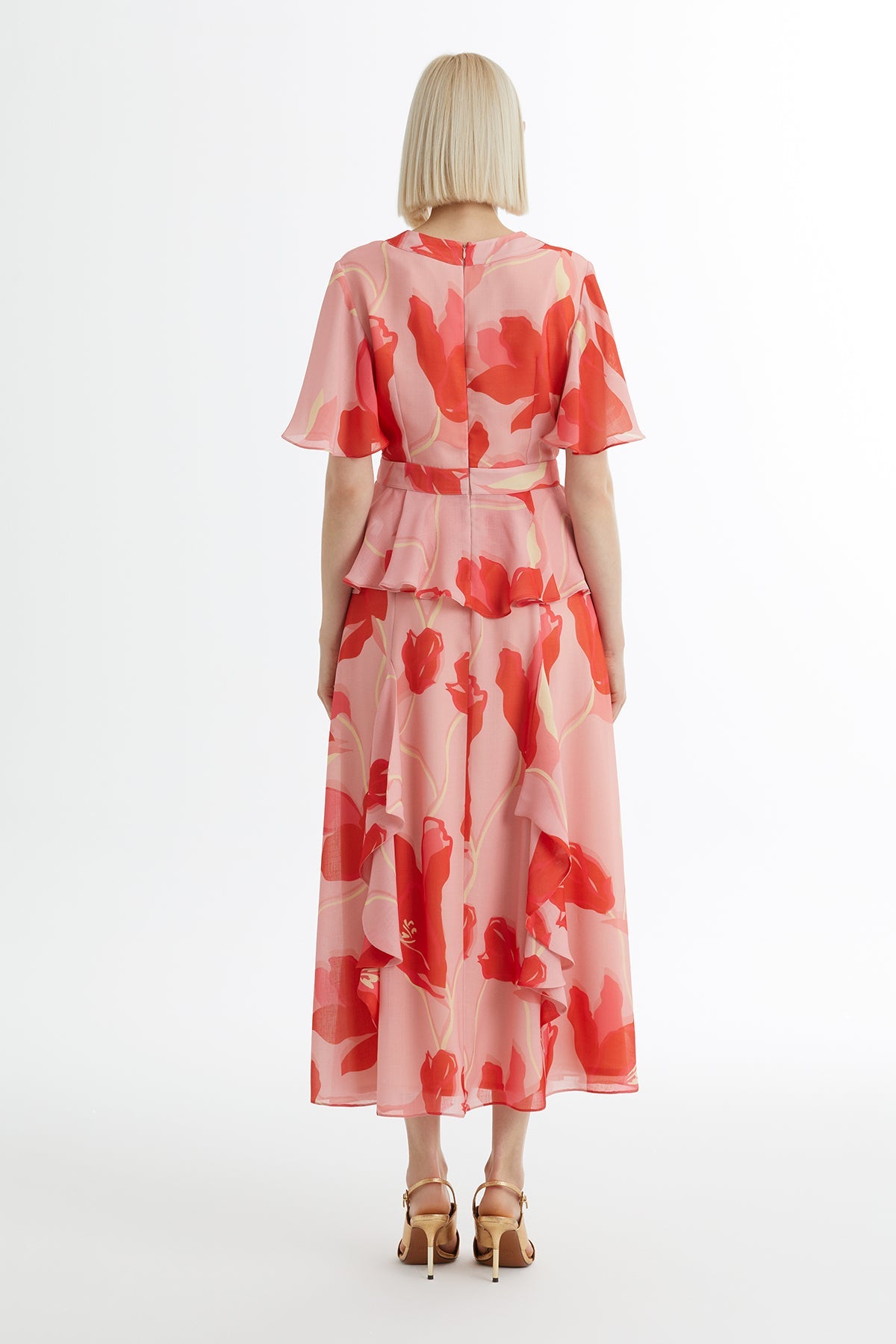 Pink Patterned Blouse Ruffle Skirt Set