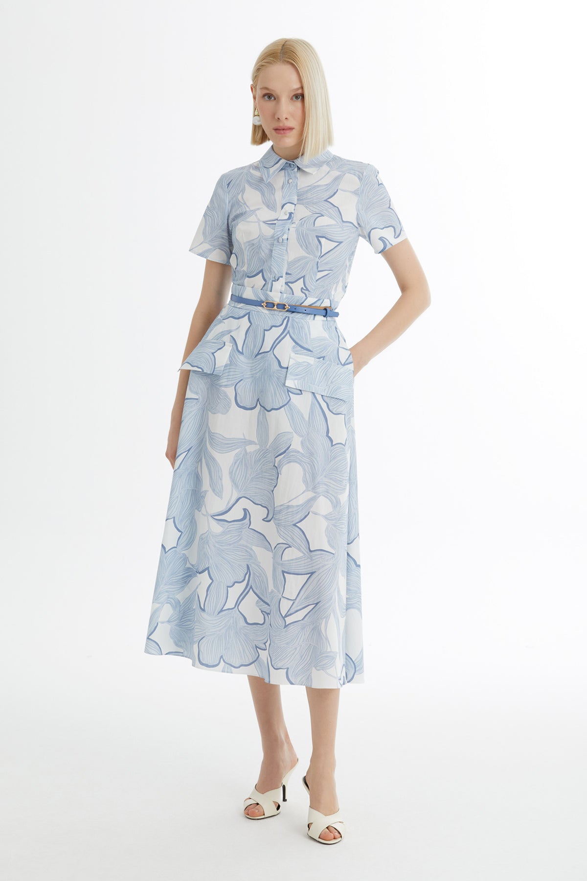 Blue Patterned Shirt and Skirt Set
