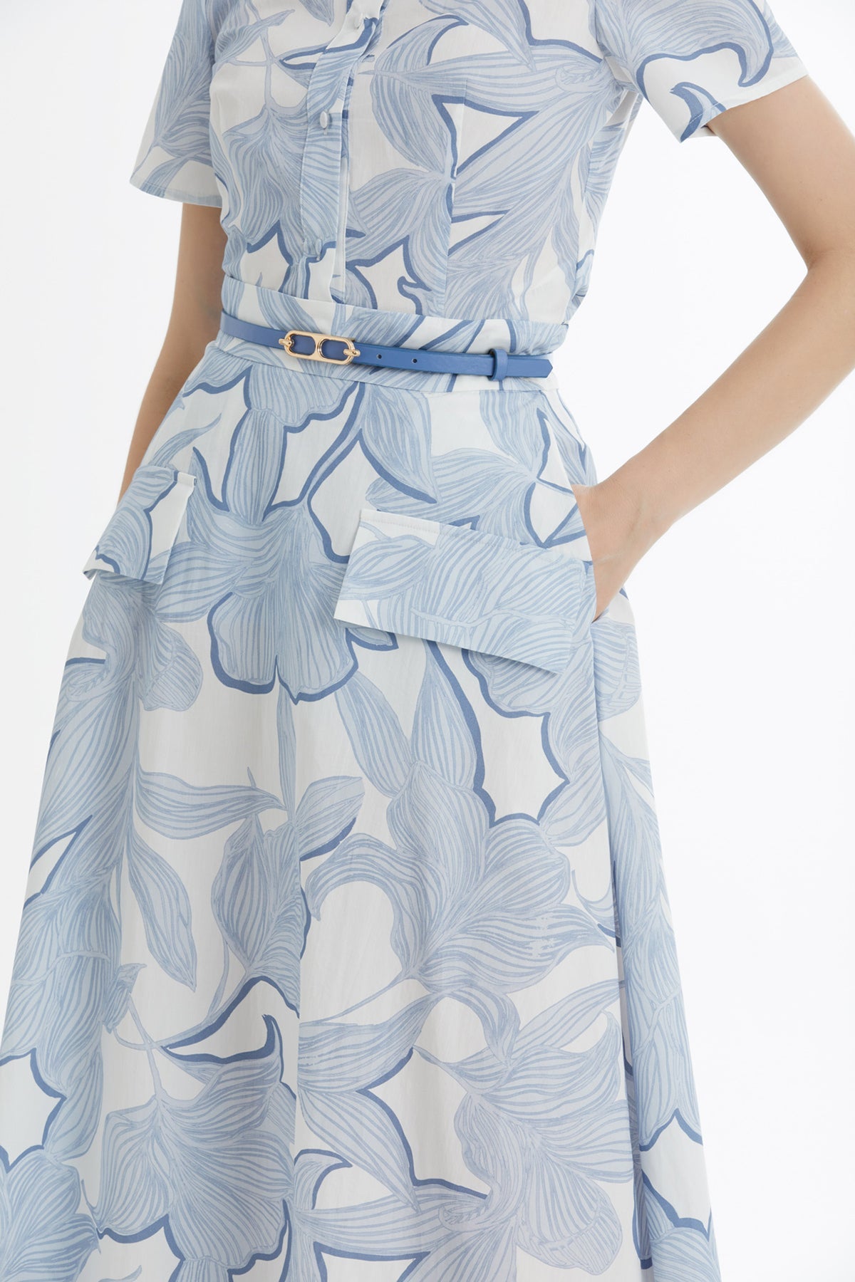 Blue Patterned Shirt and Skirt Set