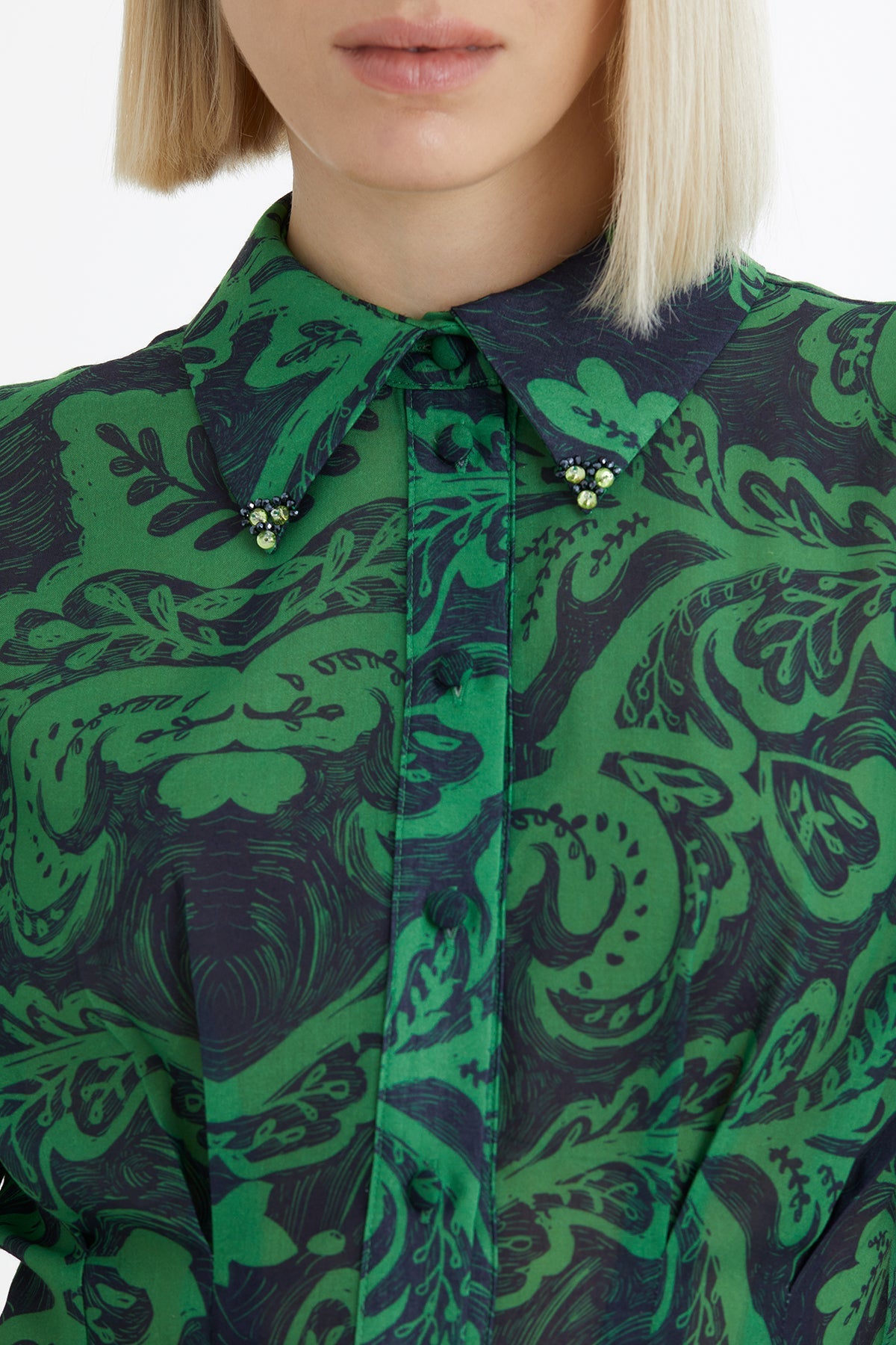 Green Patterned Shirt and Skirt Set