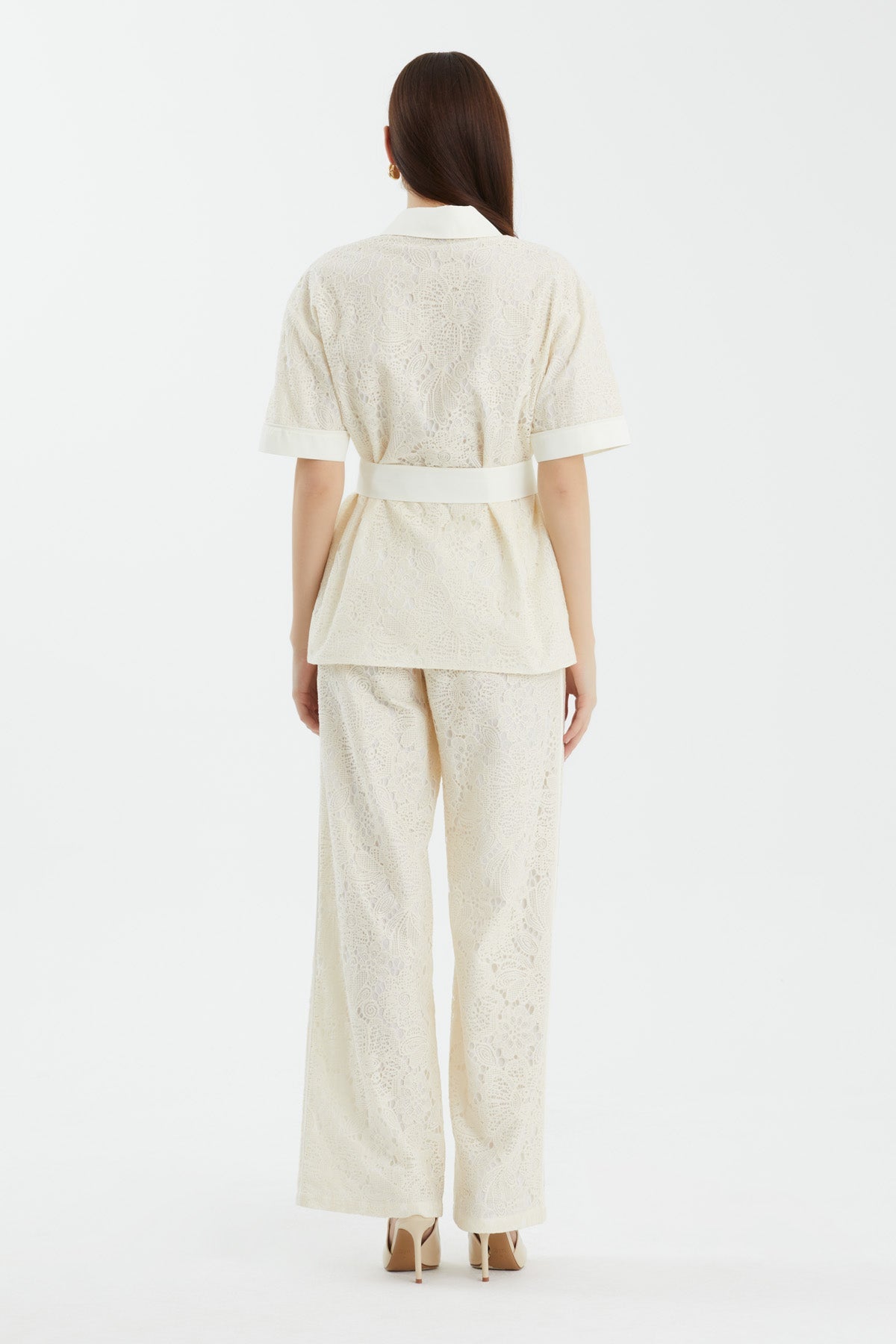 Ecru Tie-Waist Shirt Trouser Set