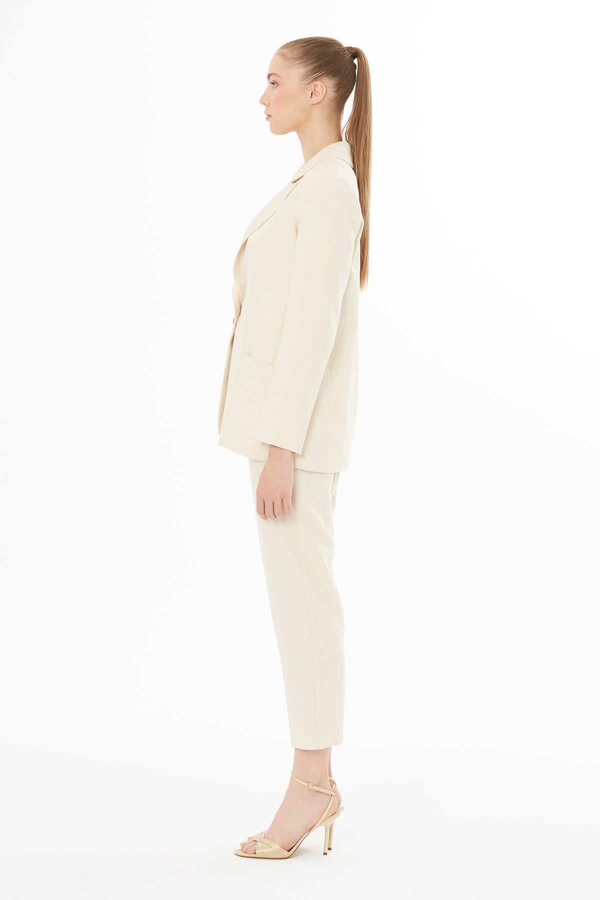 Ecru Jacket and Carrot-Leg Pants Set