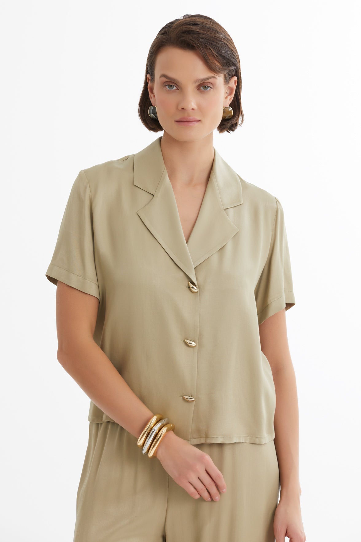 Beige Satin Shirt and Trouser Set