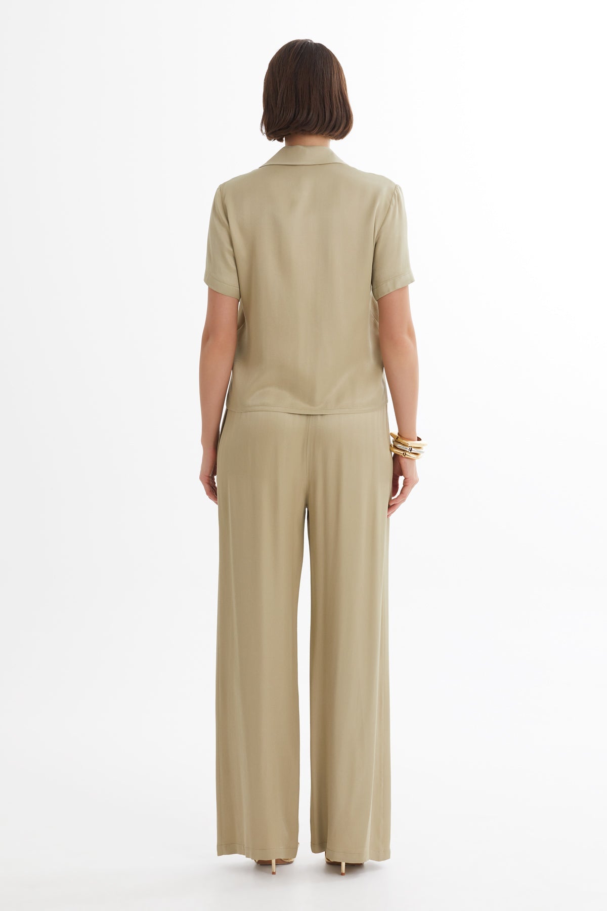 Beige Satin Shirt and Trouser Set