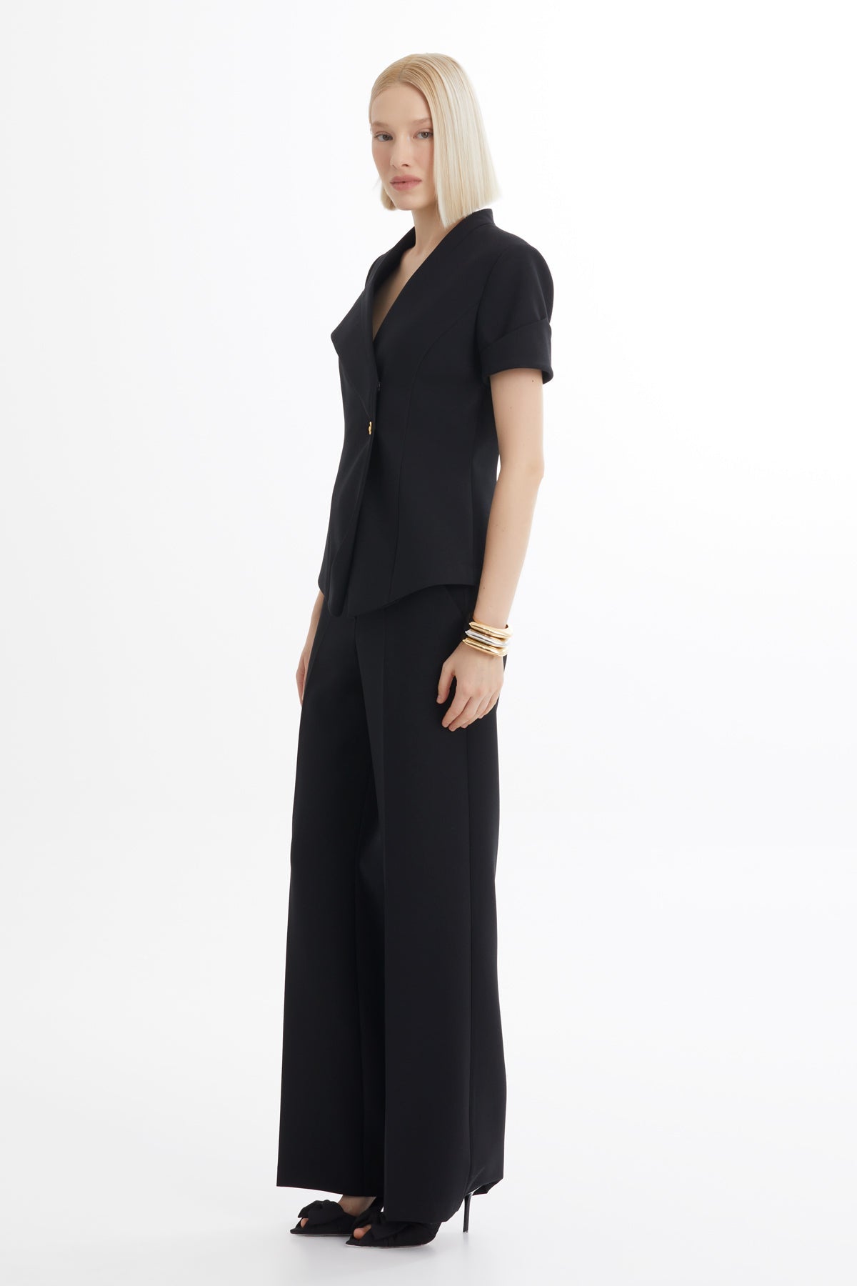 Black Short-Sleeve Blazer Trouser Set