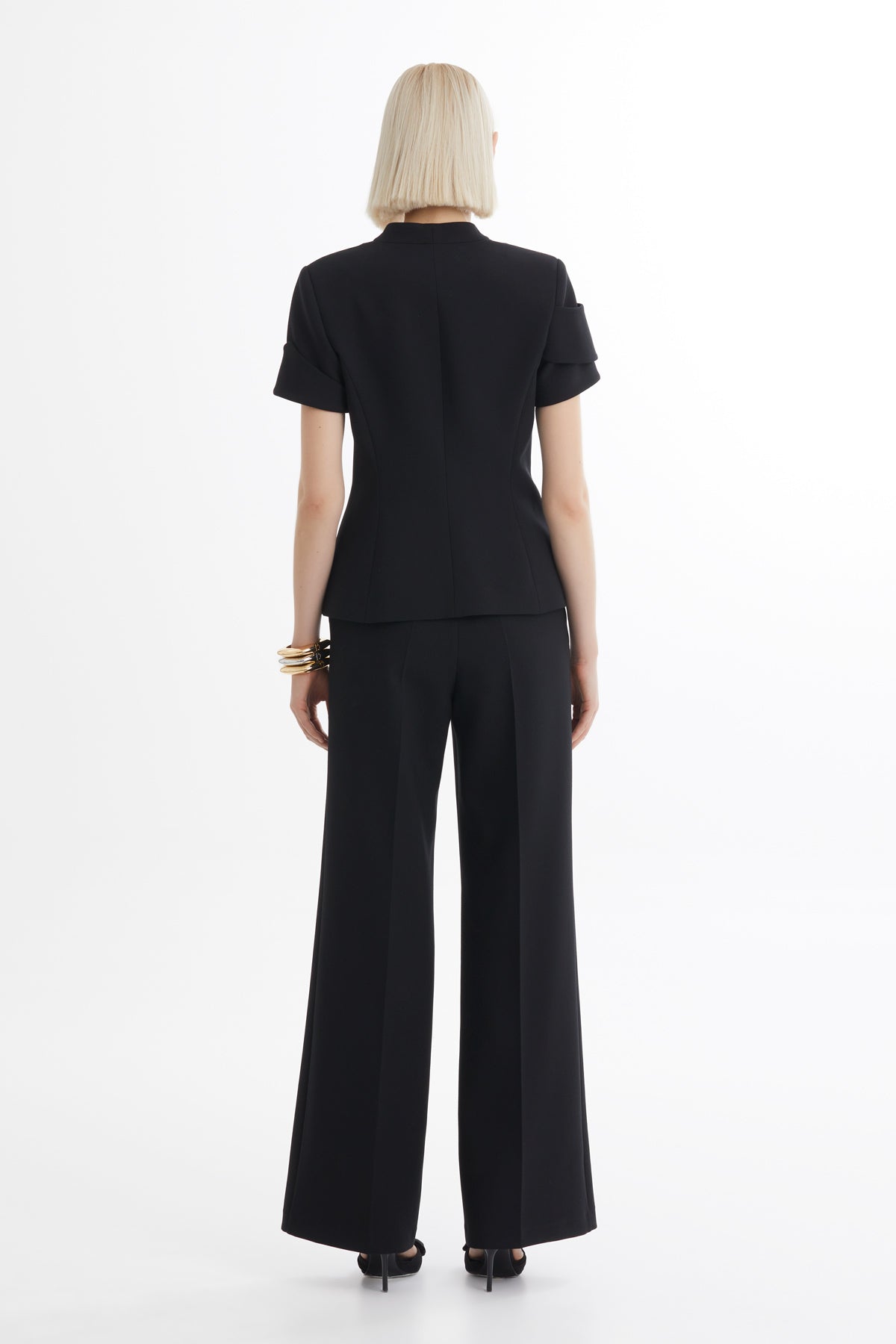 Black Short-Sleeve Blazer Trouser Set