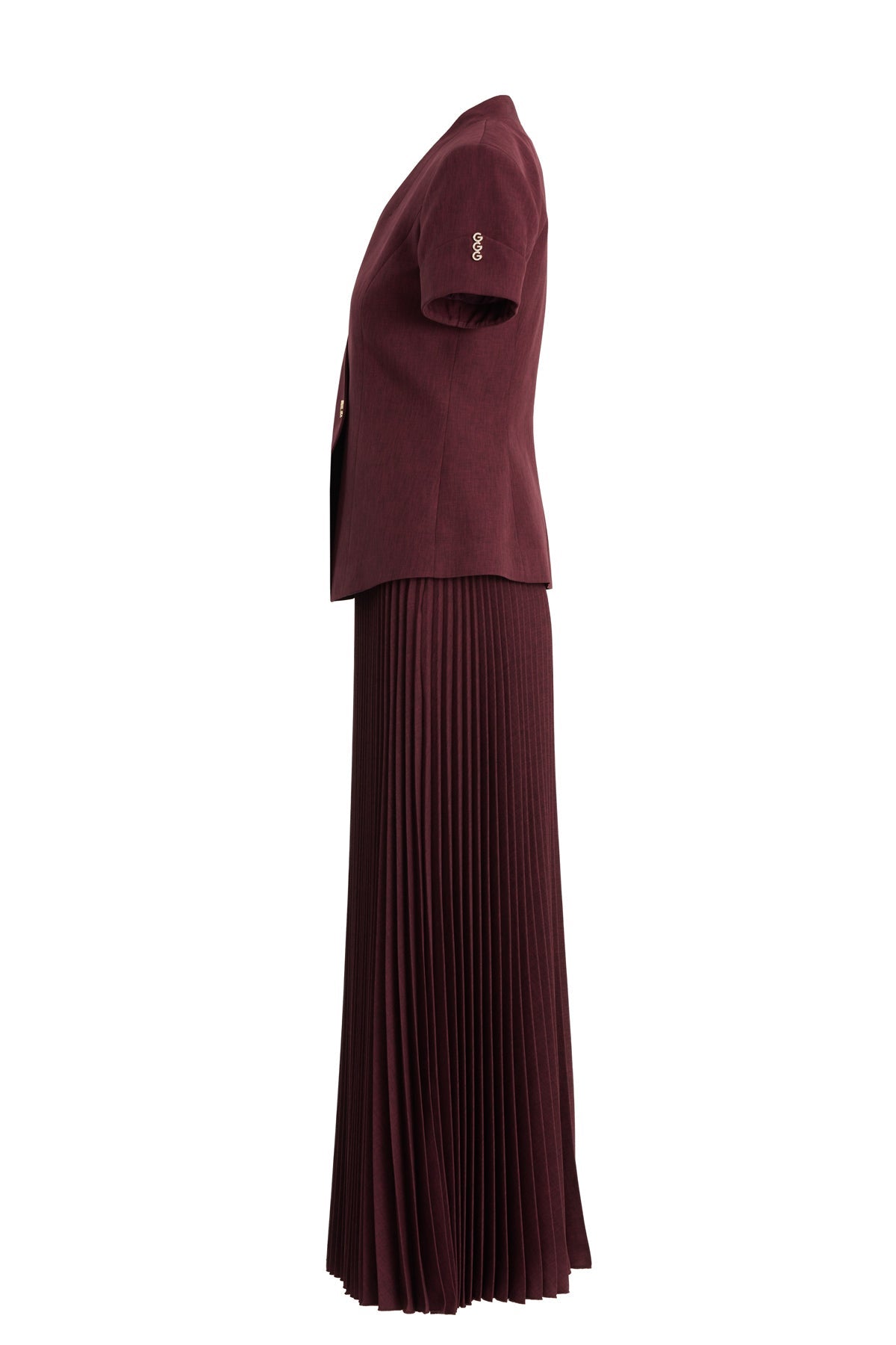 Red Short-Sleeve Blazer Pleated Skirt Set
