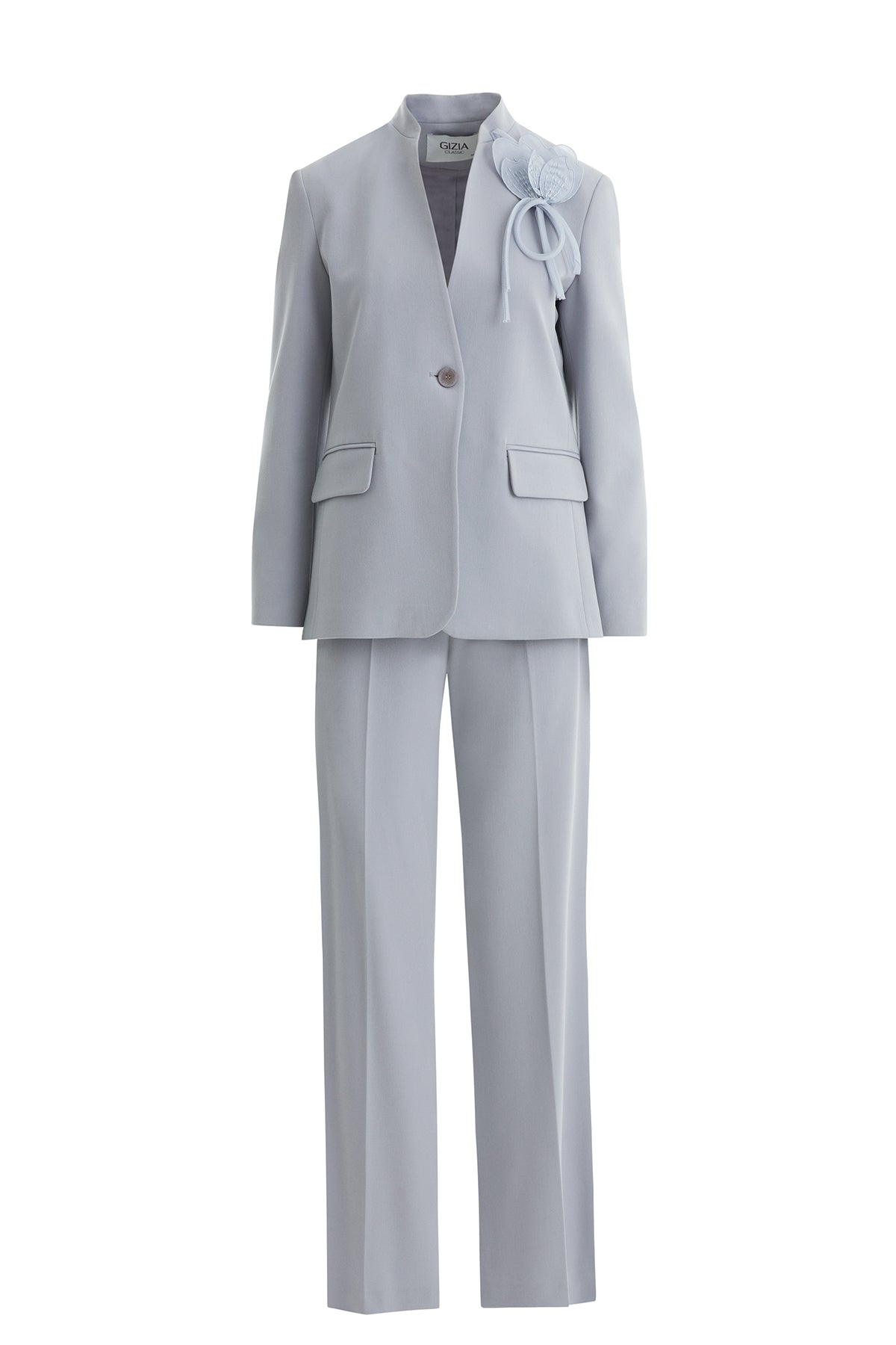 Grey Floral Detail Blazer Suit