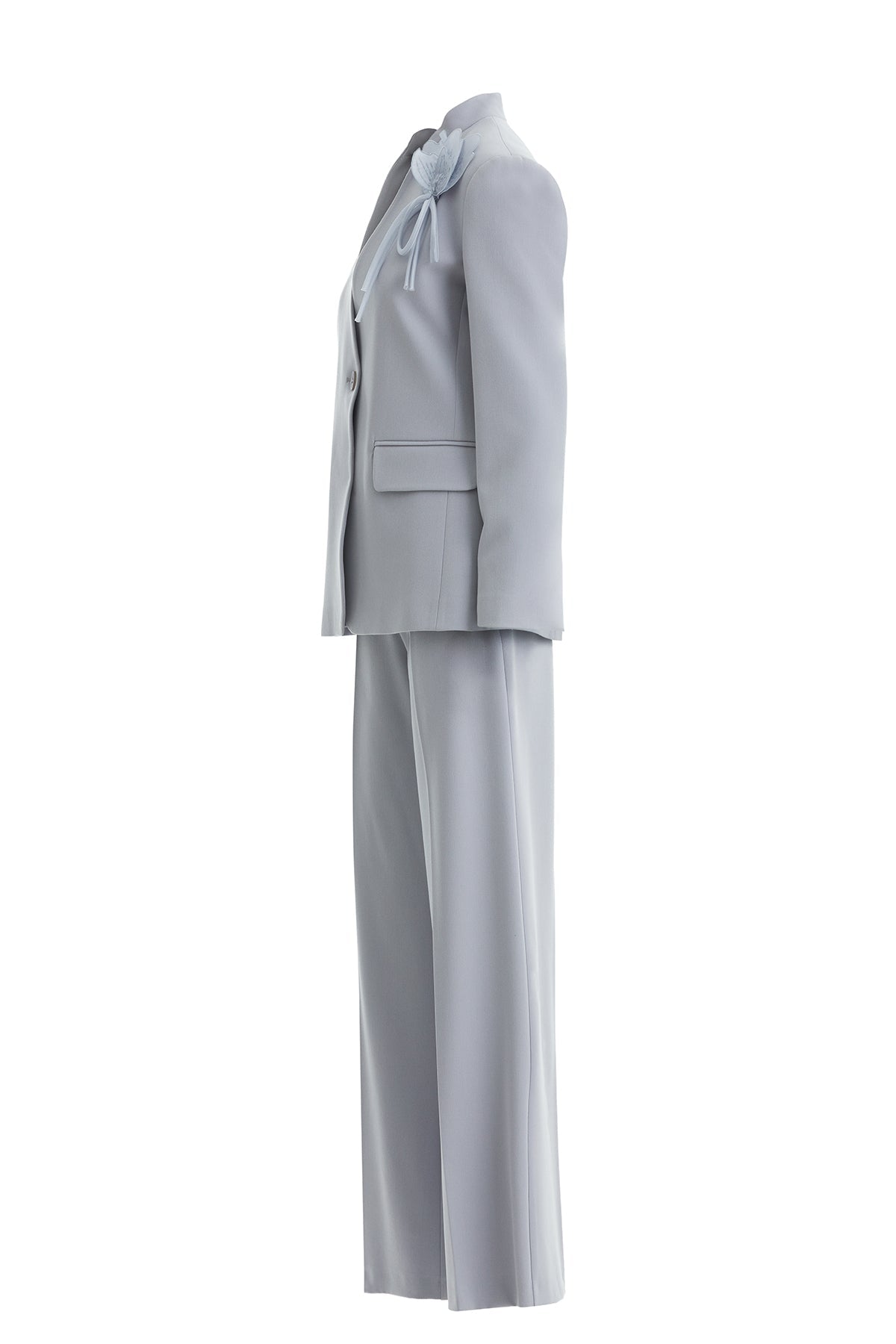 Grey Floral Detail Blazer Suit