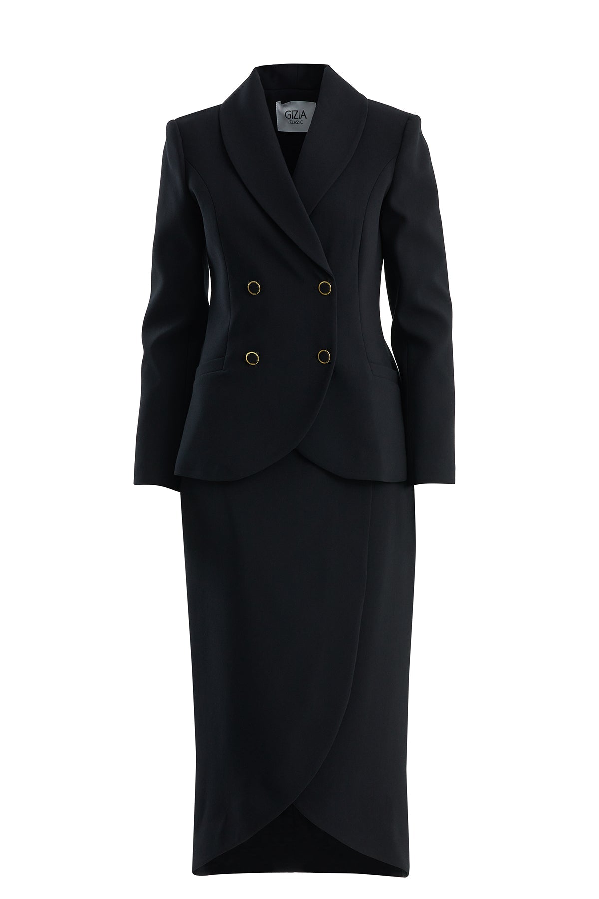 Black Wrap Blazer Skirt Set
