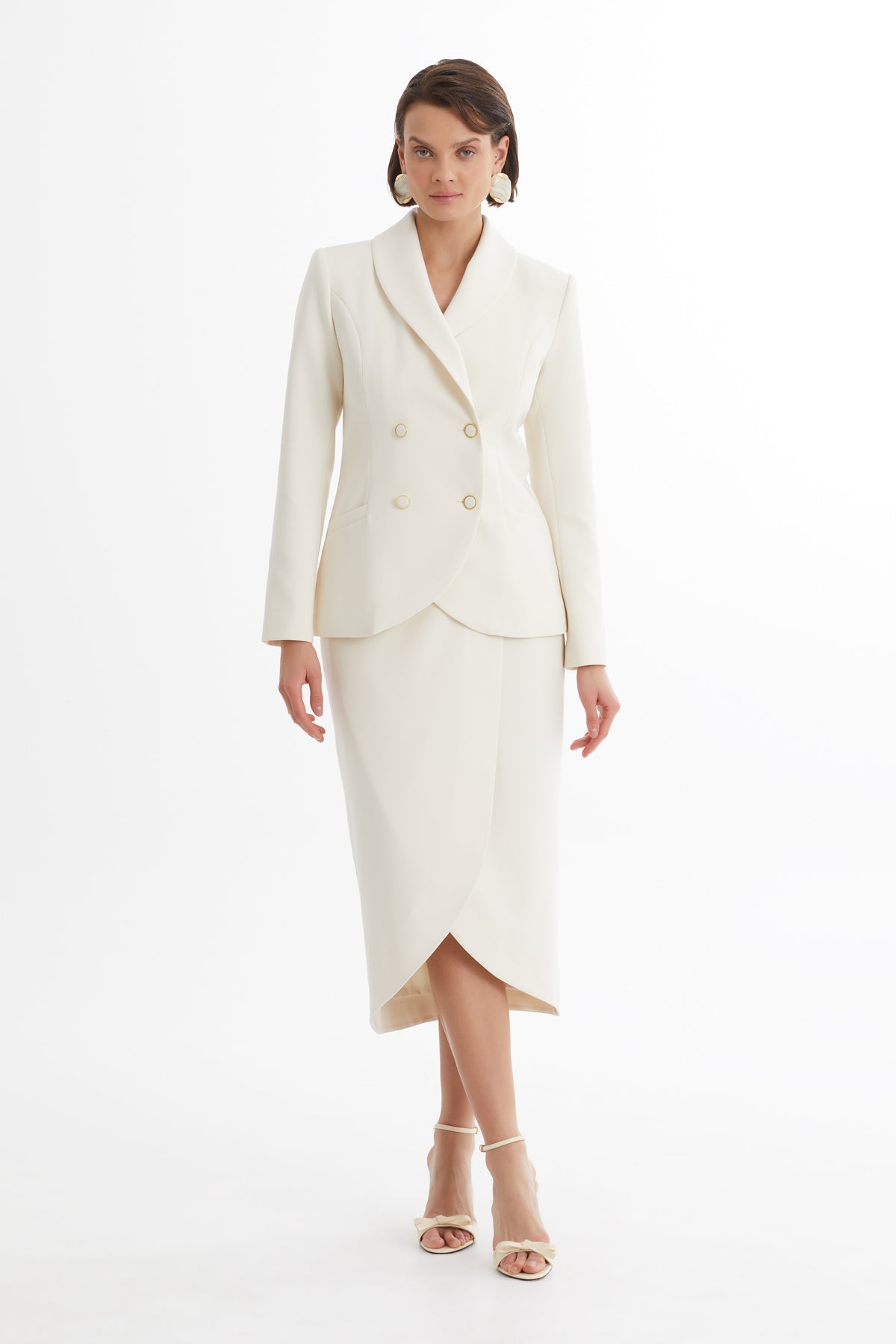 Ecru Wrap Blazer Skirt Set