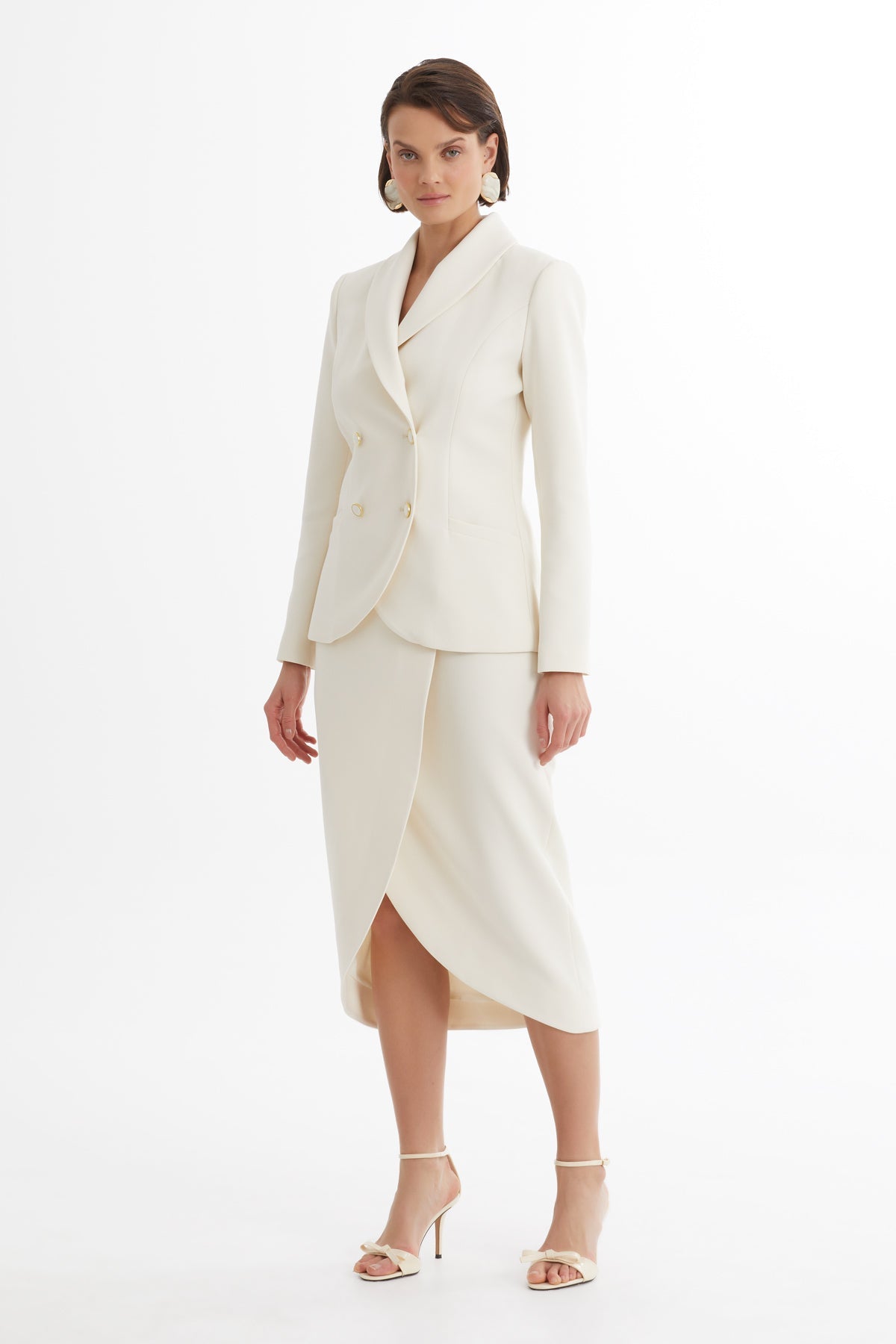 Ecru Wrap Blazer Skirt Set