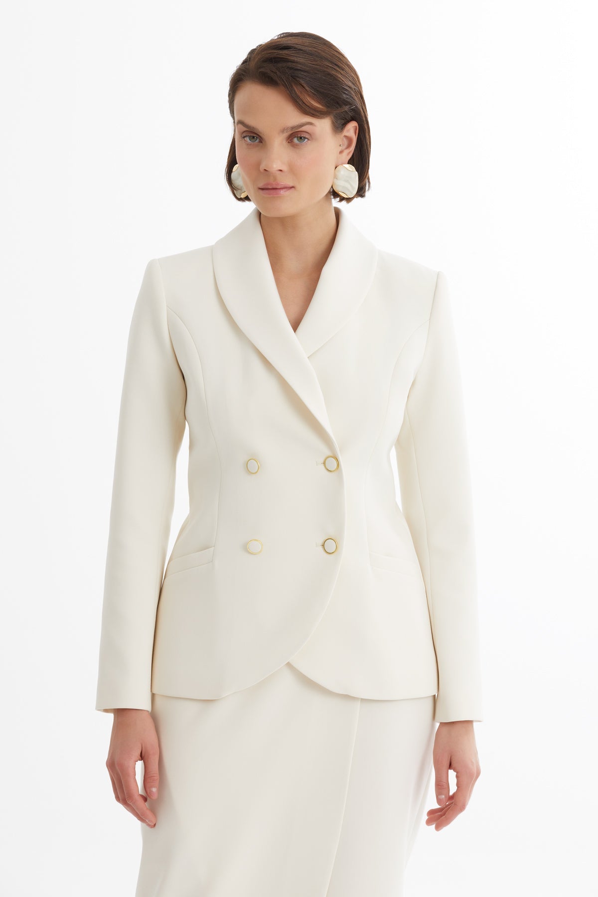 Ecru Wrap Blazer Skirt Set