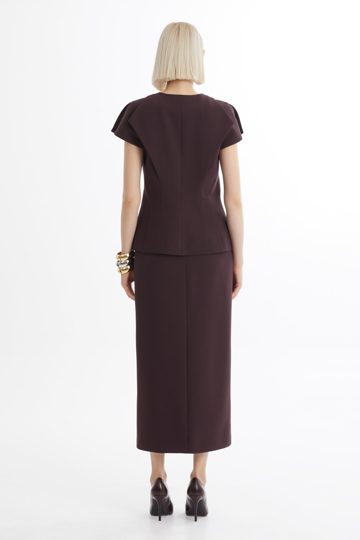 Red Short Sleeve Blazer and Slit Midi Skirt Set