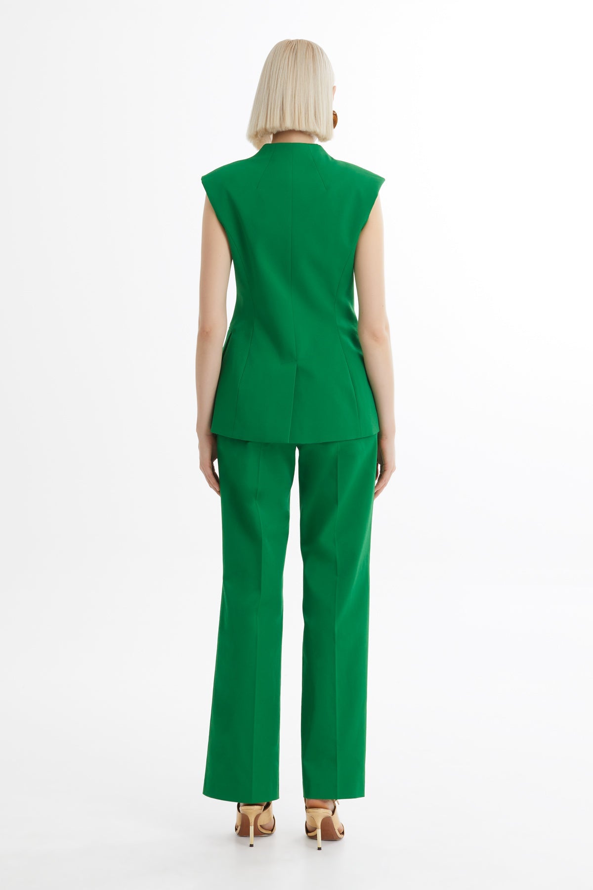 Green Asymmetric-Collar Blazer Trouser Set