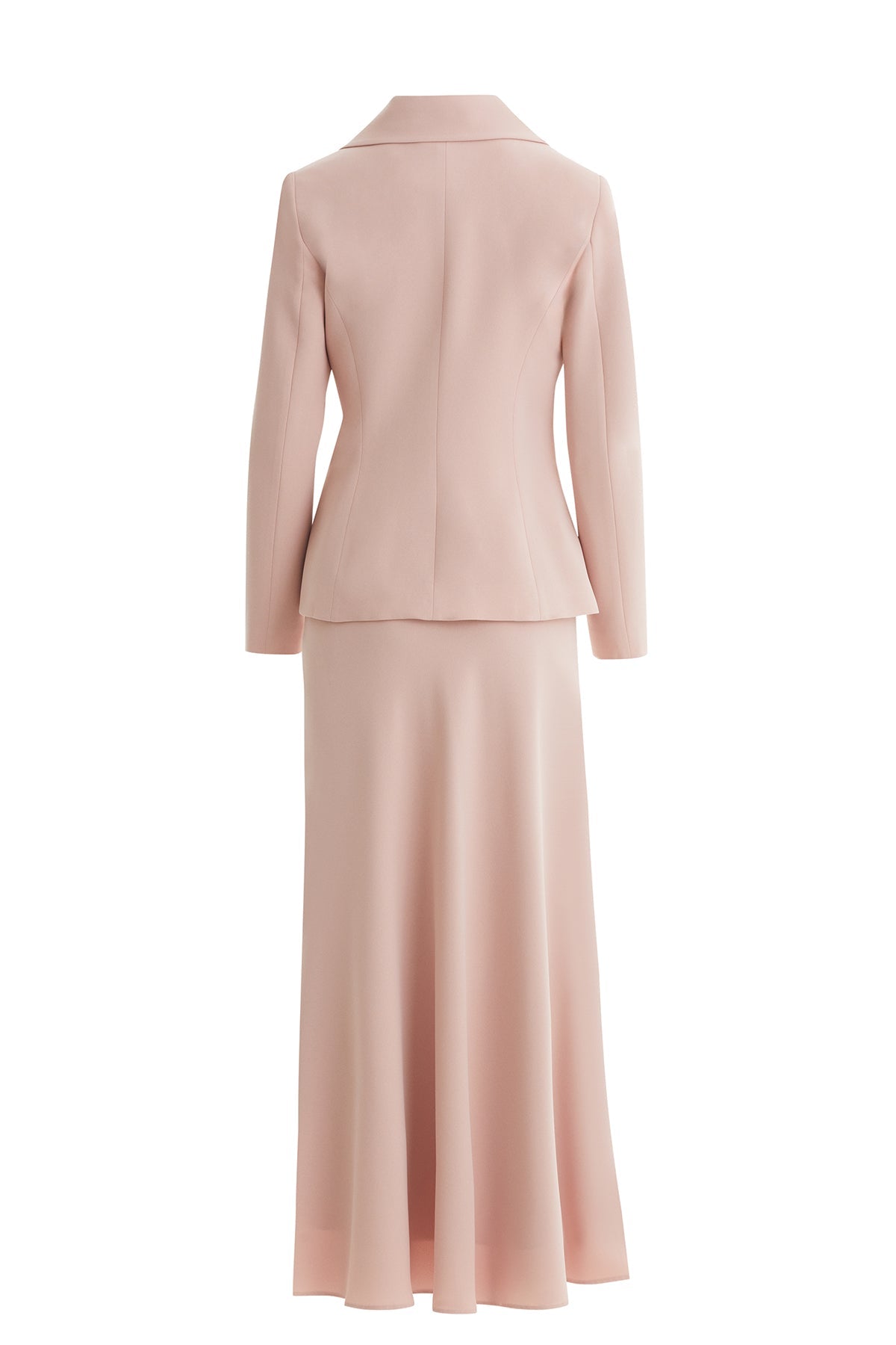 Pink Shawl-Collar Brooch Skirt Suit