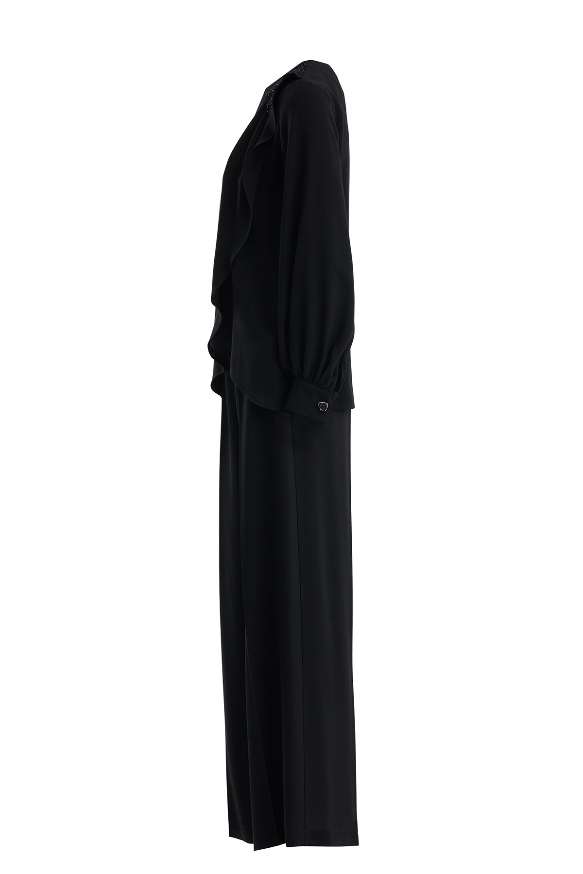Black Asymmetric Blouse and Pants Set