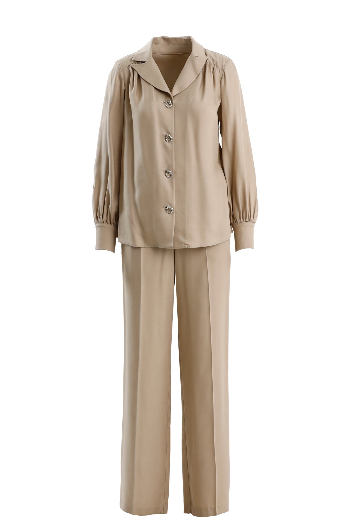 Beige Shirt and Pants Two-Piece Set