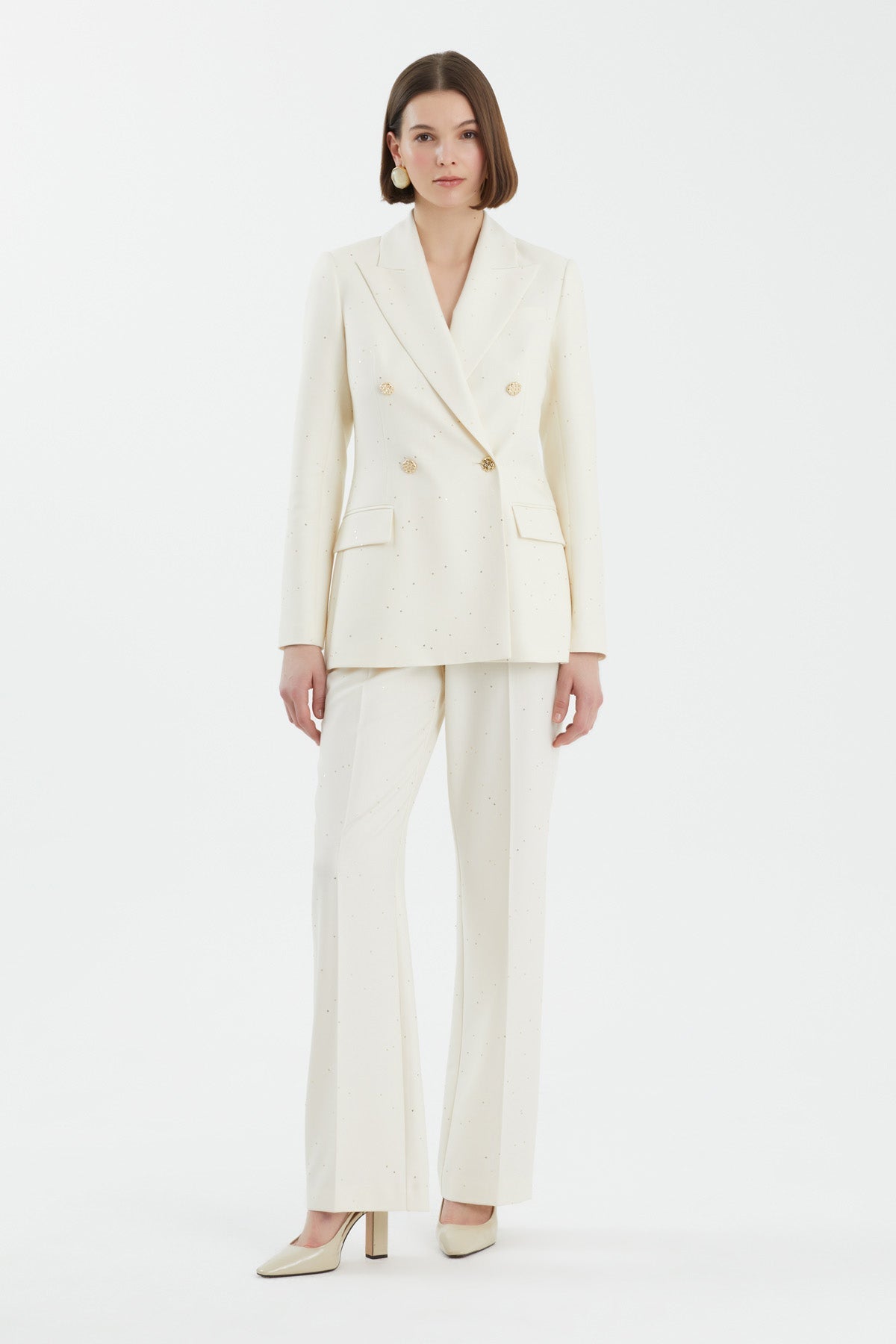 Ecru Double-Breasted Sequin Suit Set