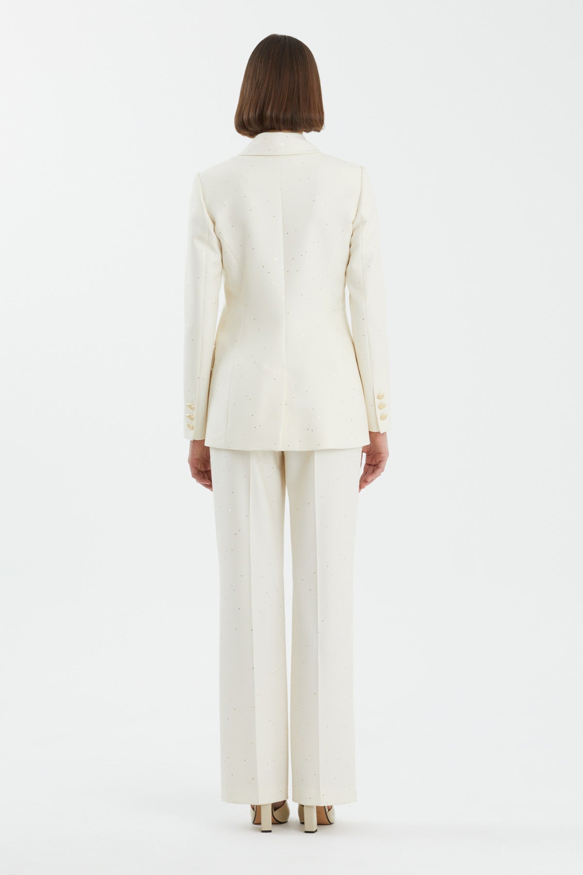 Ecru Double-Breasted Sequin Suit Set
