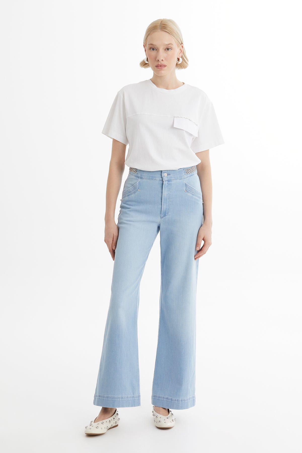 Blue Metal-Detail Denim Trousers