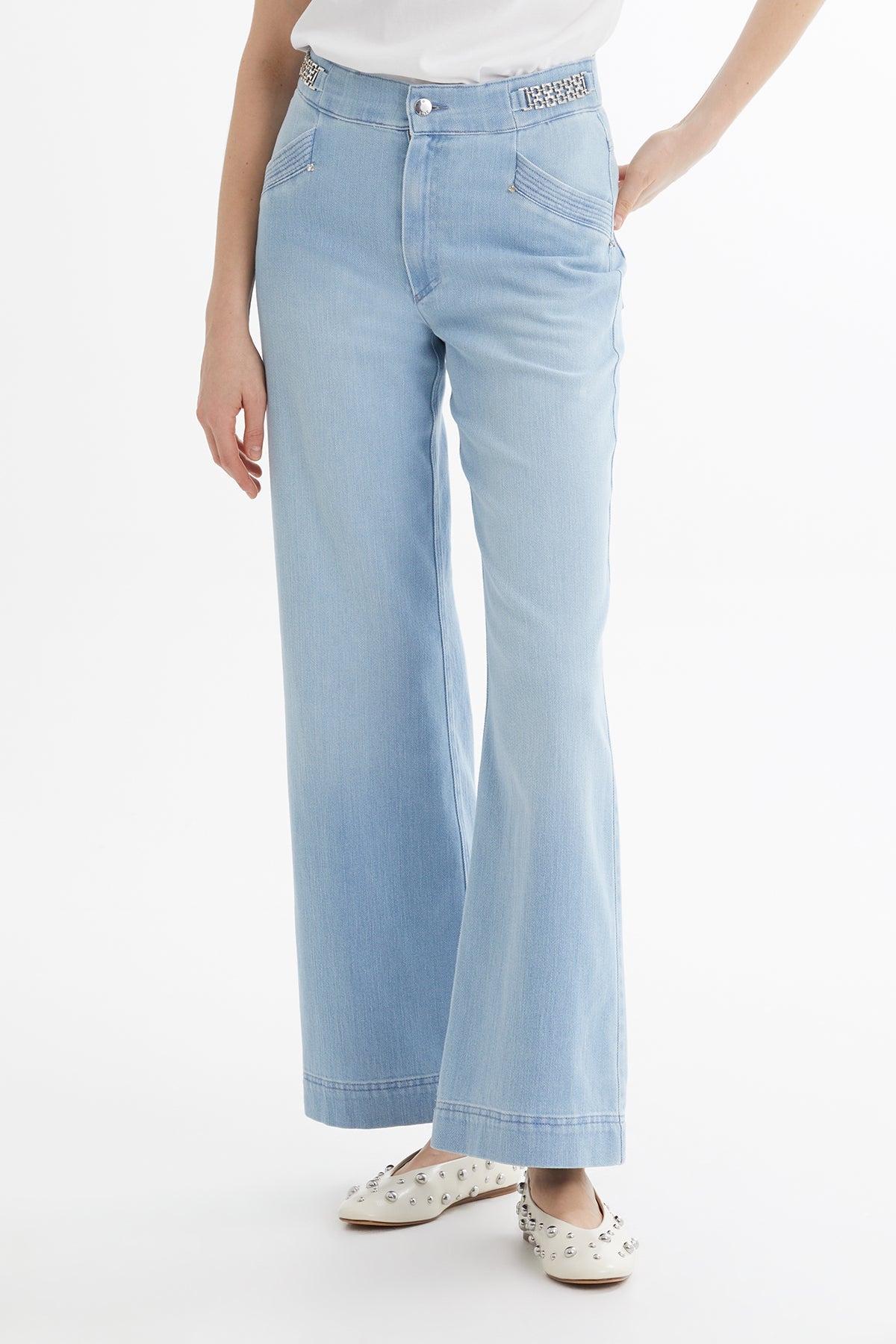 Blue Metal-Detail Denim Trousers