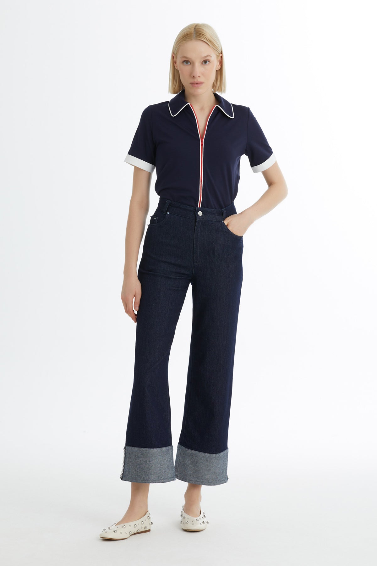 Blue Embroidered Detail Jeans