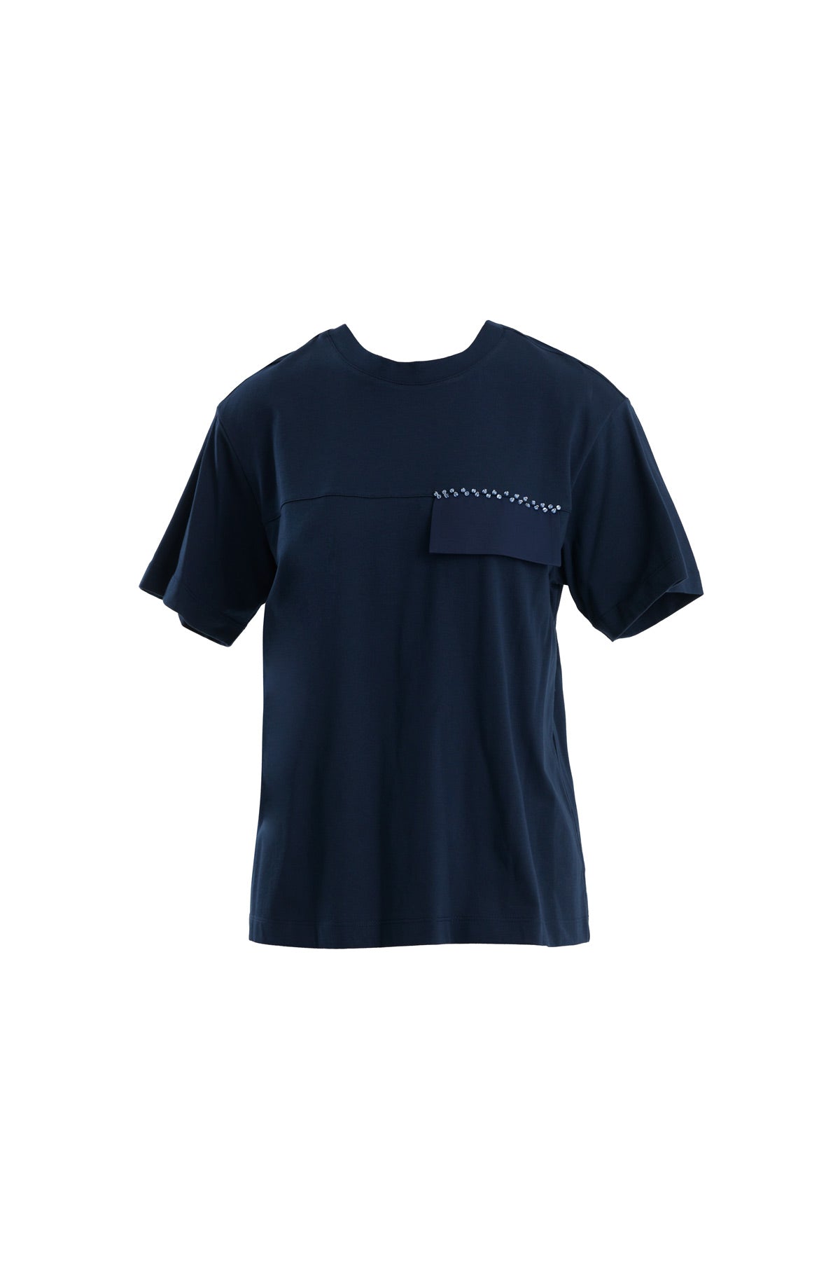 Dark Navy T-Shirt with Beaded Pocket Flap Detail