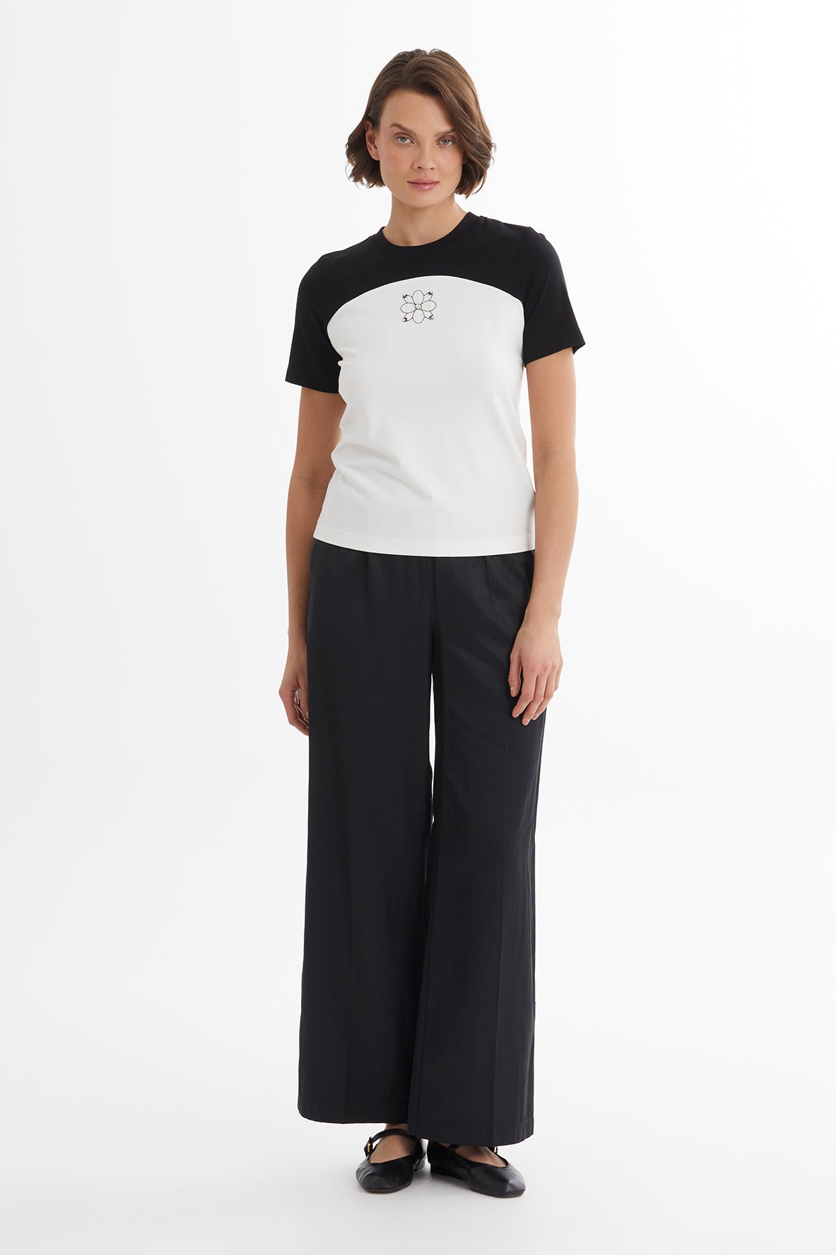 Ecru T-Shirt with Embroidery Details