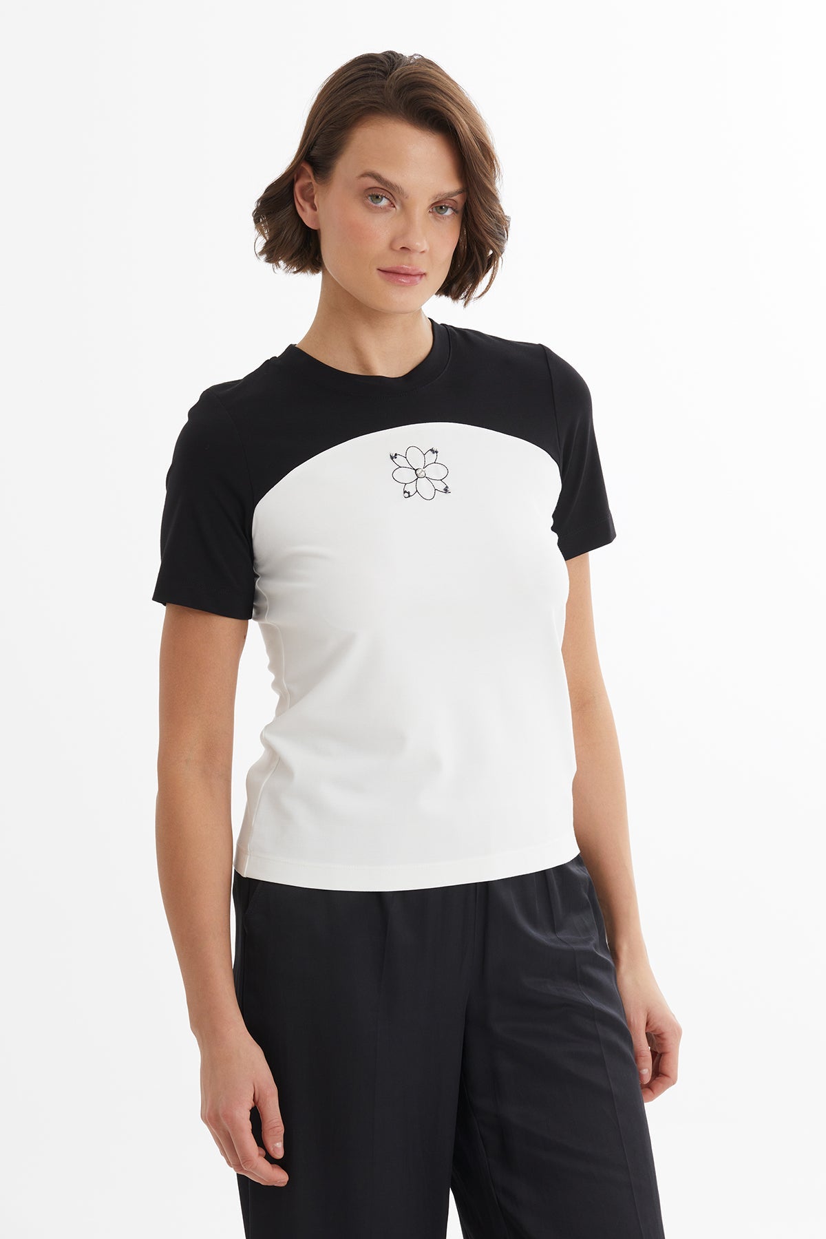 Ecru T-Shirt with Embroidery Details