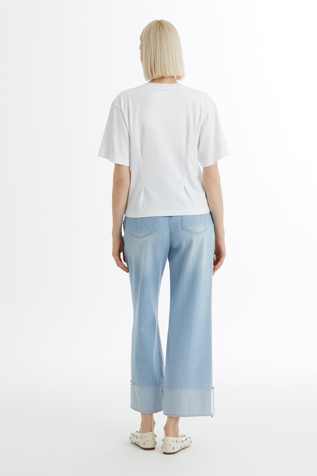 White T-Shirt with Print and Embroidery Details
