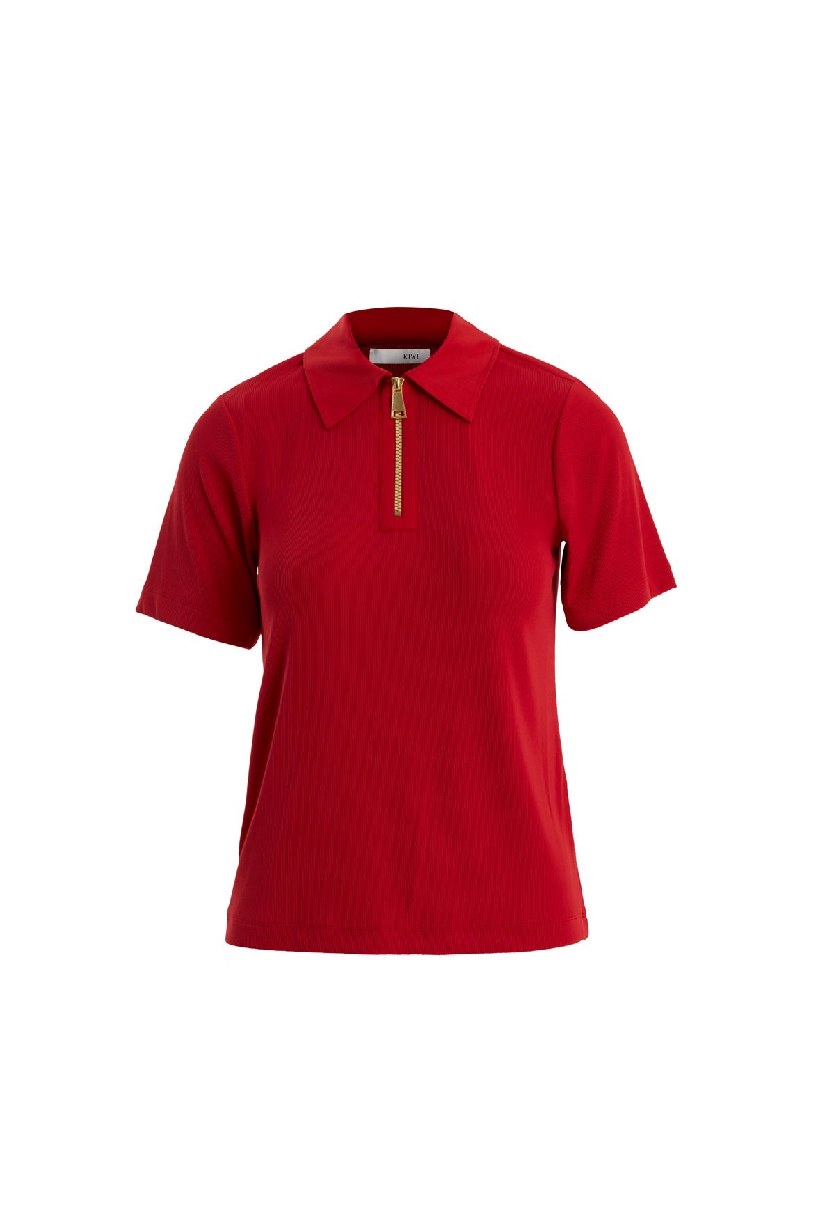 Red Zip-Front Short Sleeve Blouse