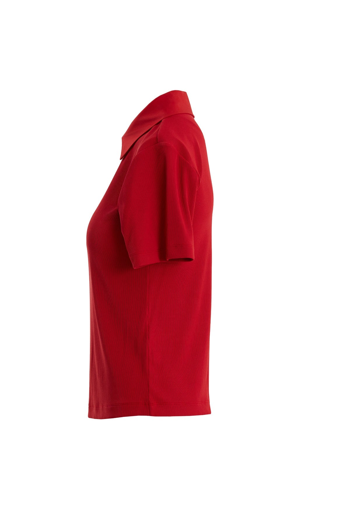 Red Zip-Front Short Sleeve Blouse