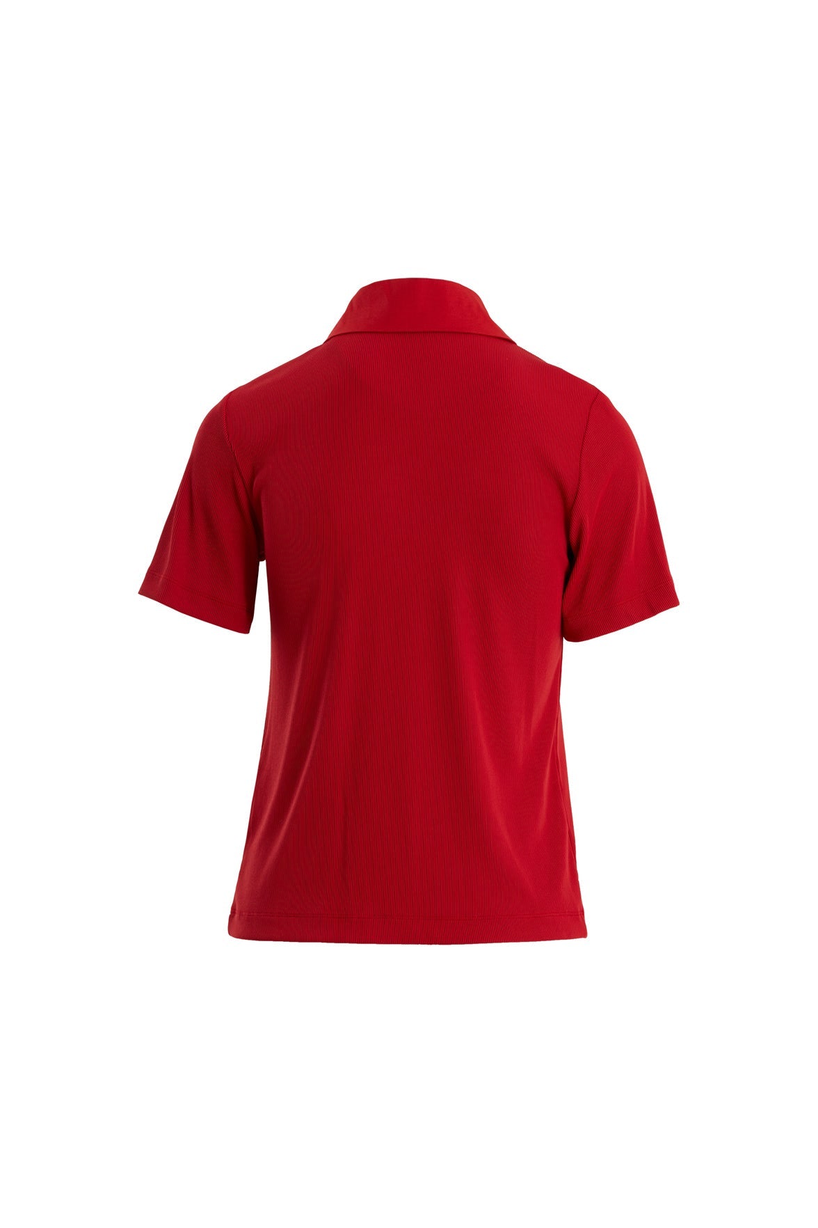 Red Zip-Front Short Sleeve Blouse