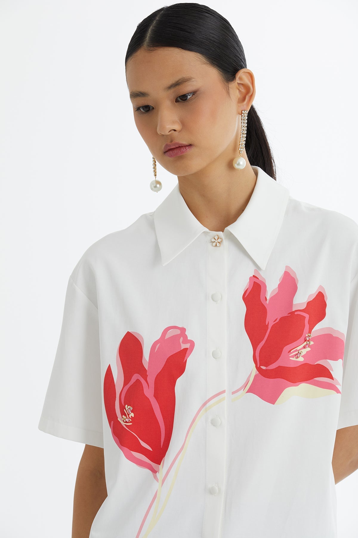 Ecru Printed Embroidered Statement Shirt