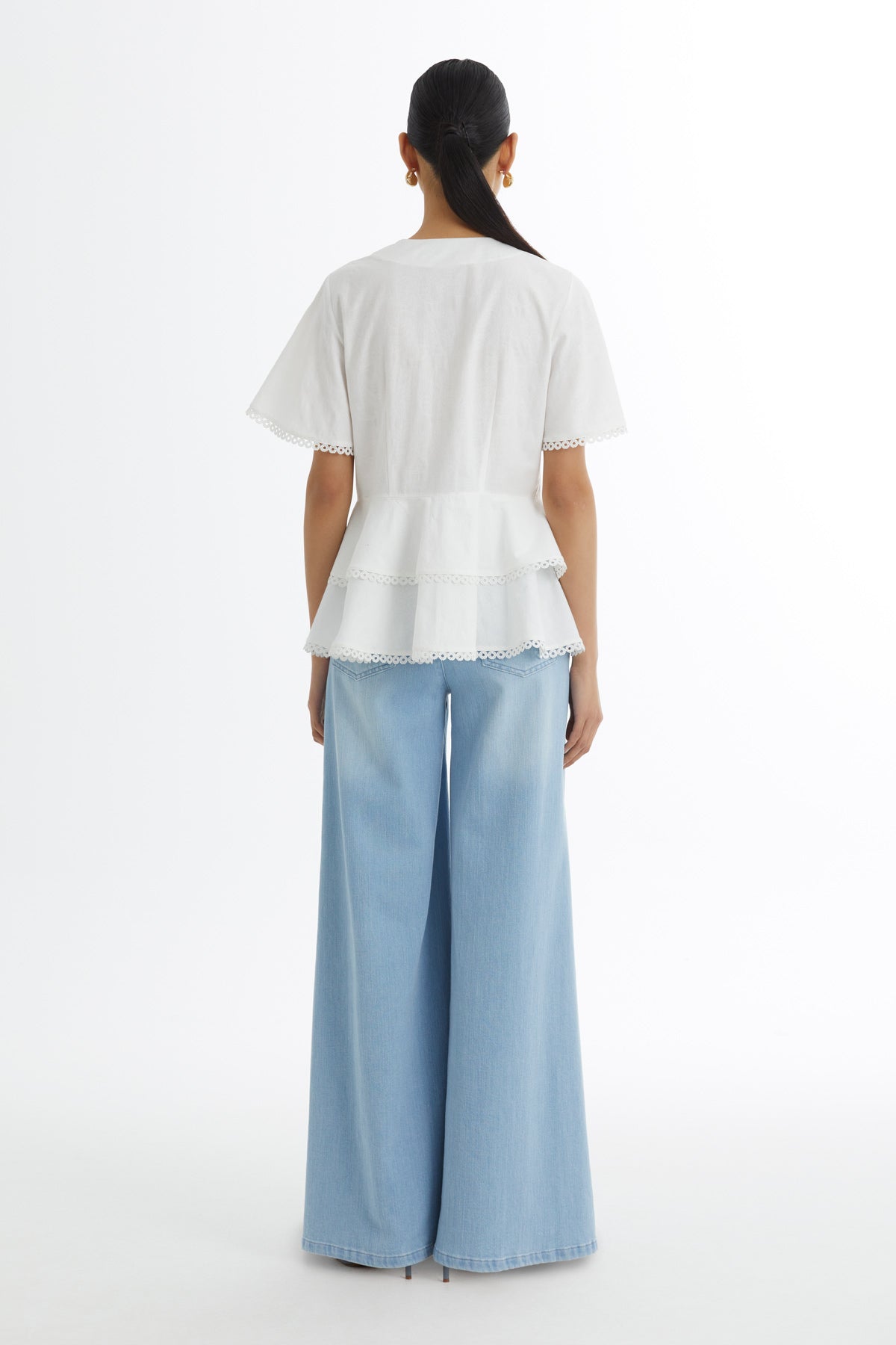 Ecru Flounce Button-Closure Blouse