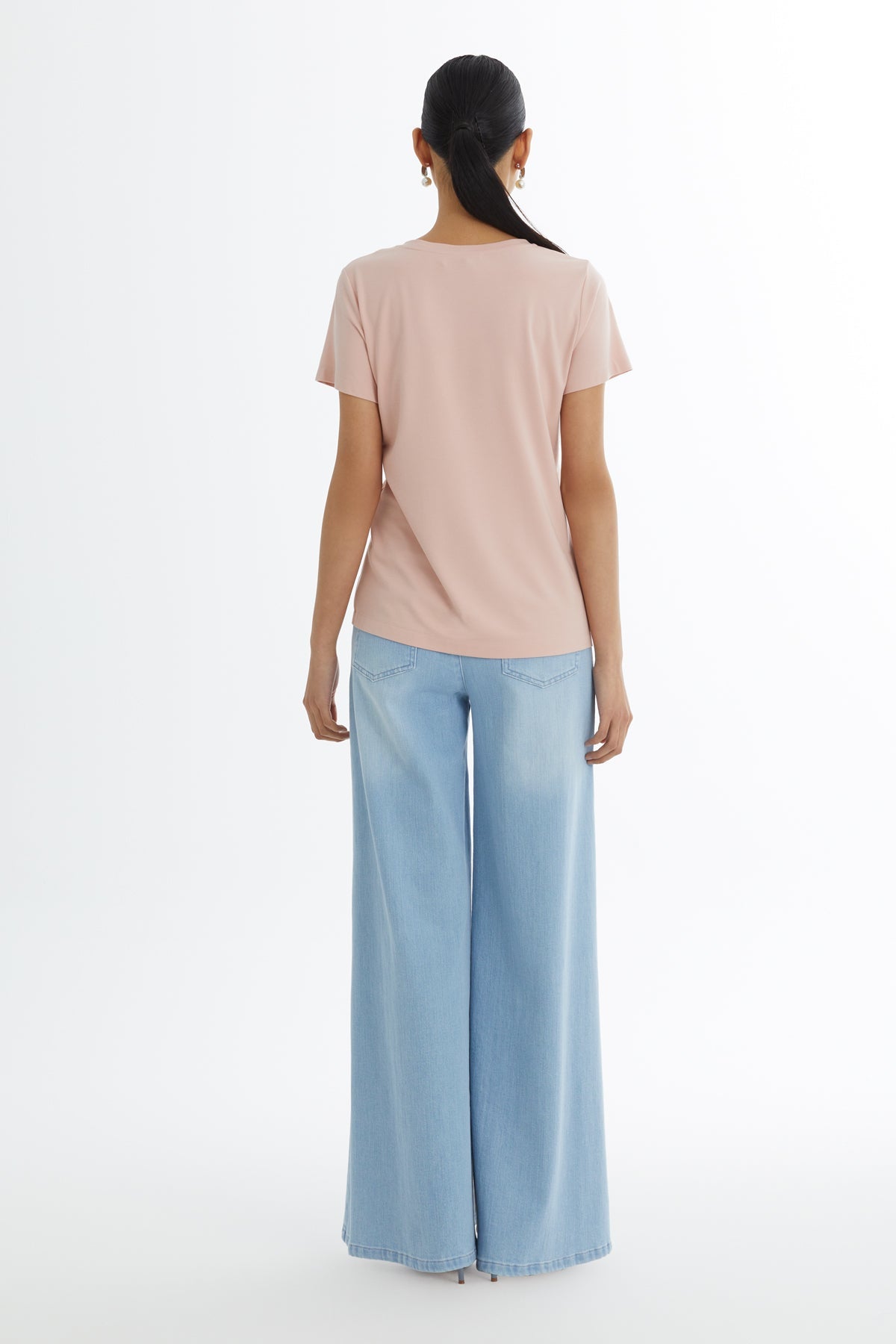 Pink T-Shirt with Beaded Brooch Accessory