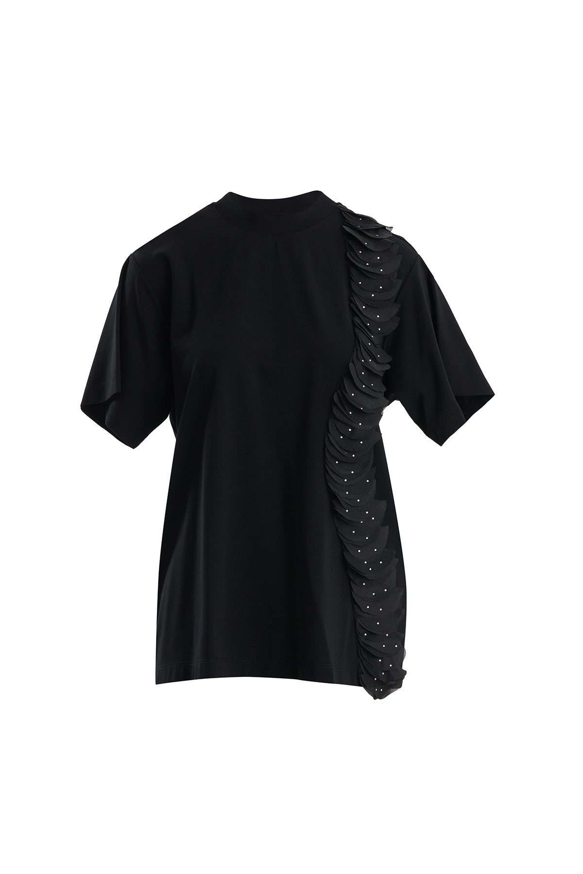 Black T-Shirt with Tulle Ribbon Accessory