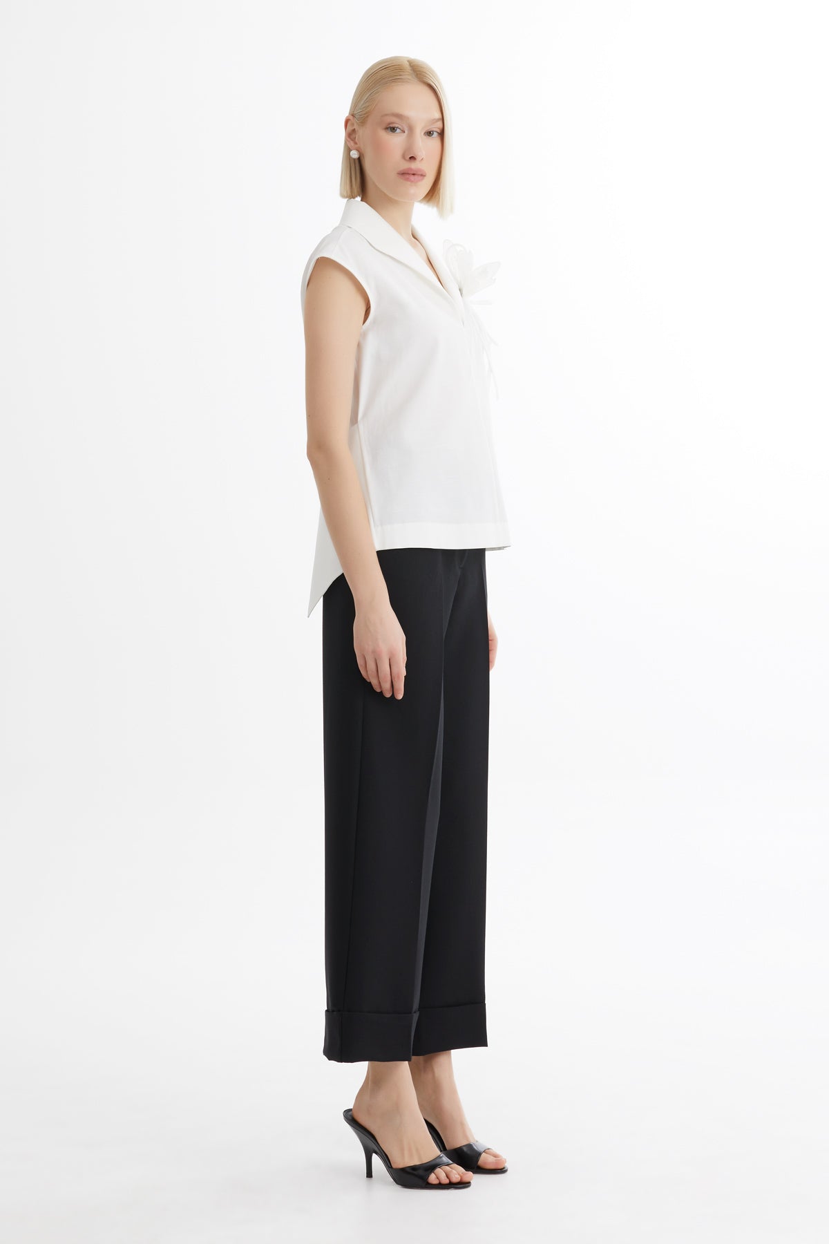 Ecru Shawl Collar Brooch Detail Blouse