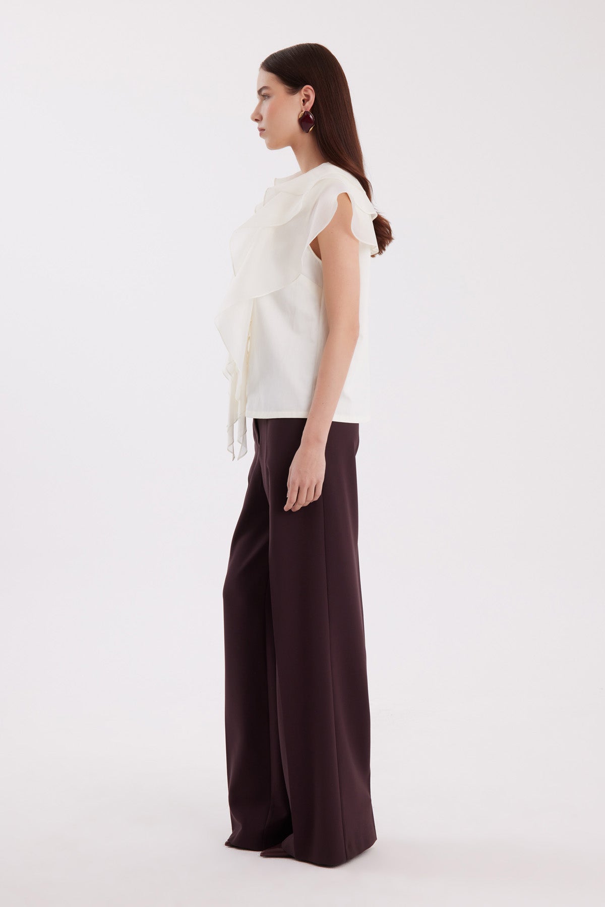 Ecru V-Neck Chiffon Blouse