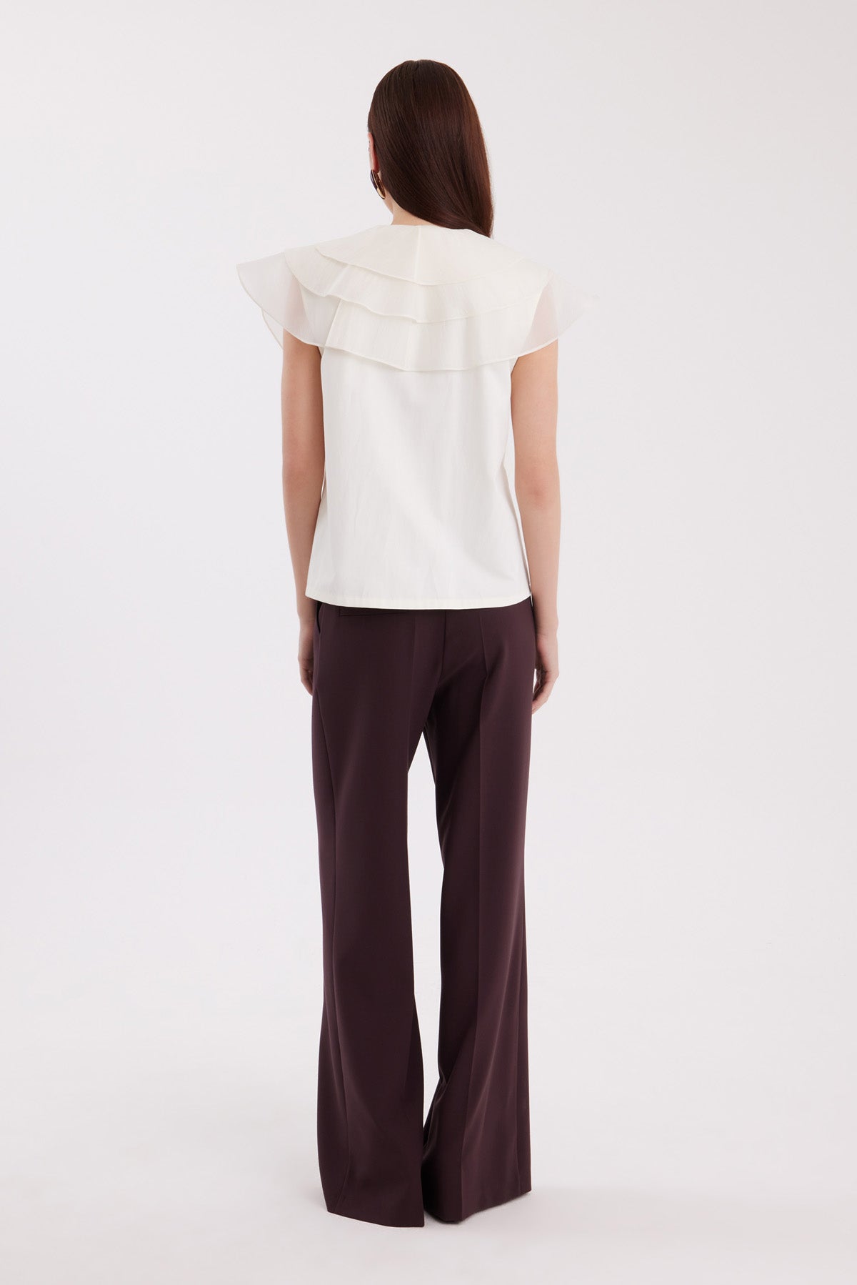 Ecru V-Neck Chiffon Blouse