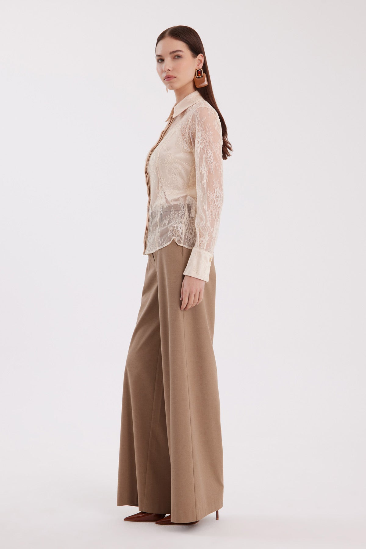 Beige Sheer Lace Shirt