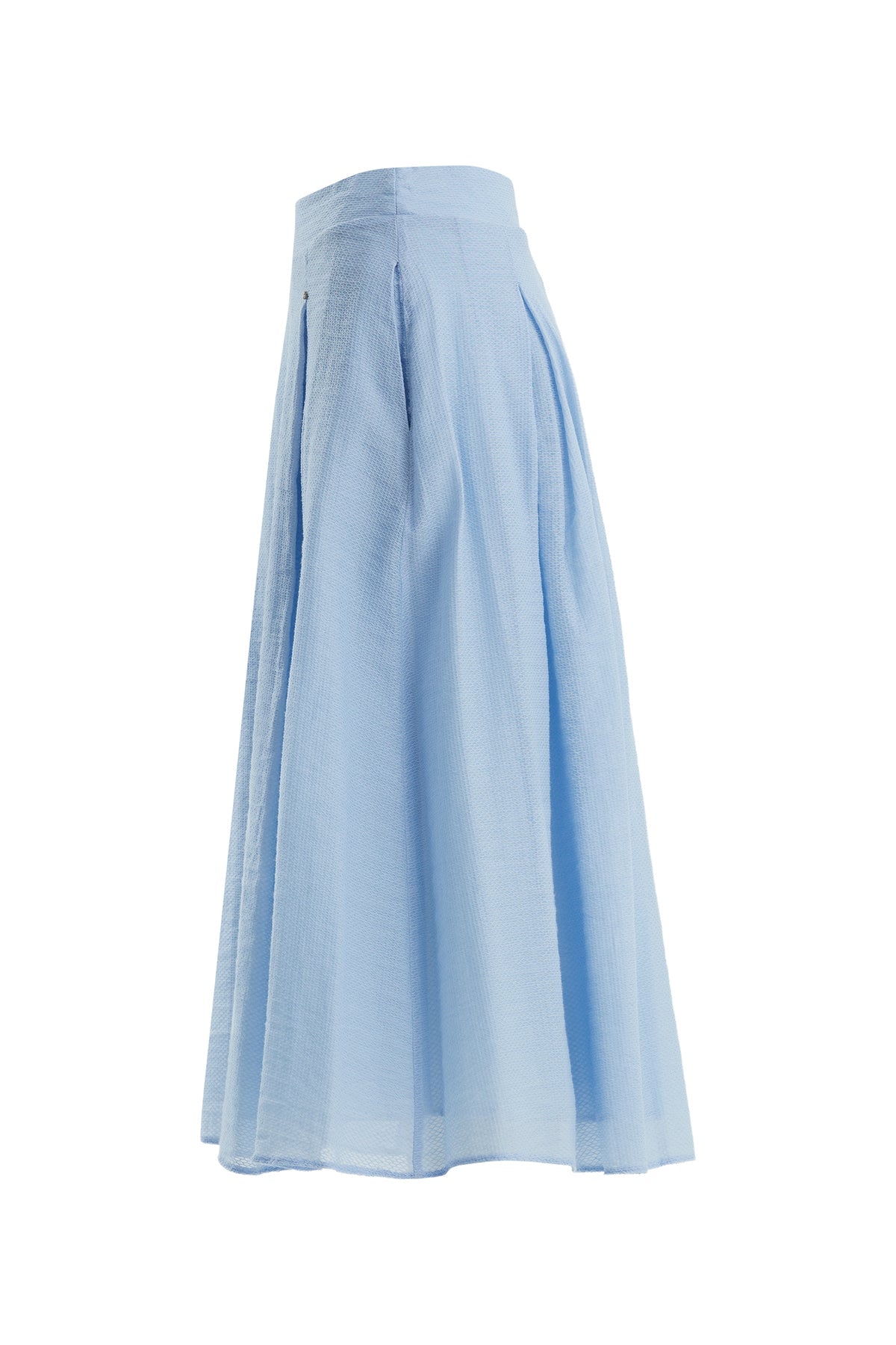 Blue Pleated Embroidered Skirt