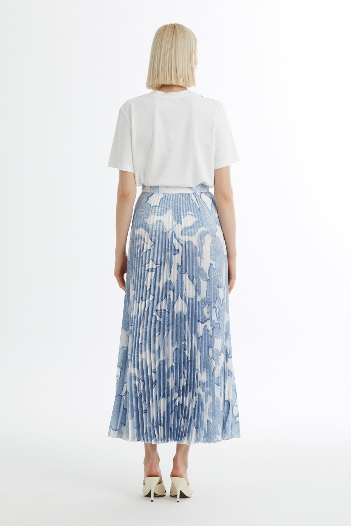 Blue Pleated Patterned Skirt
